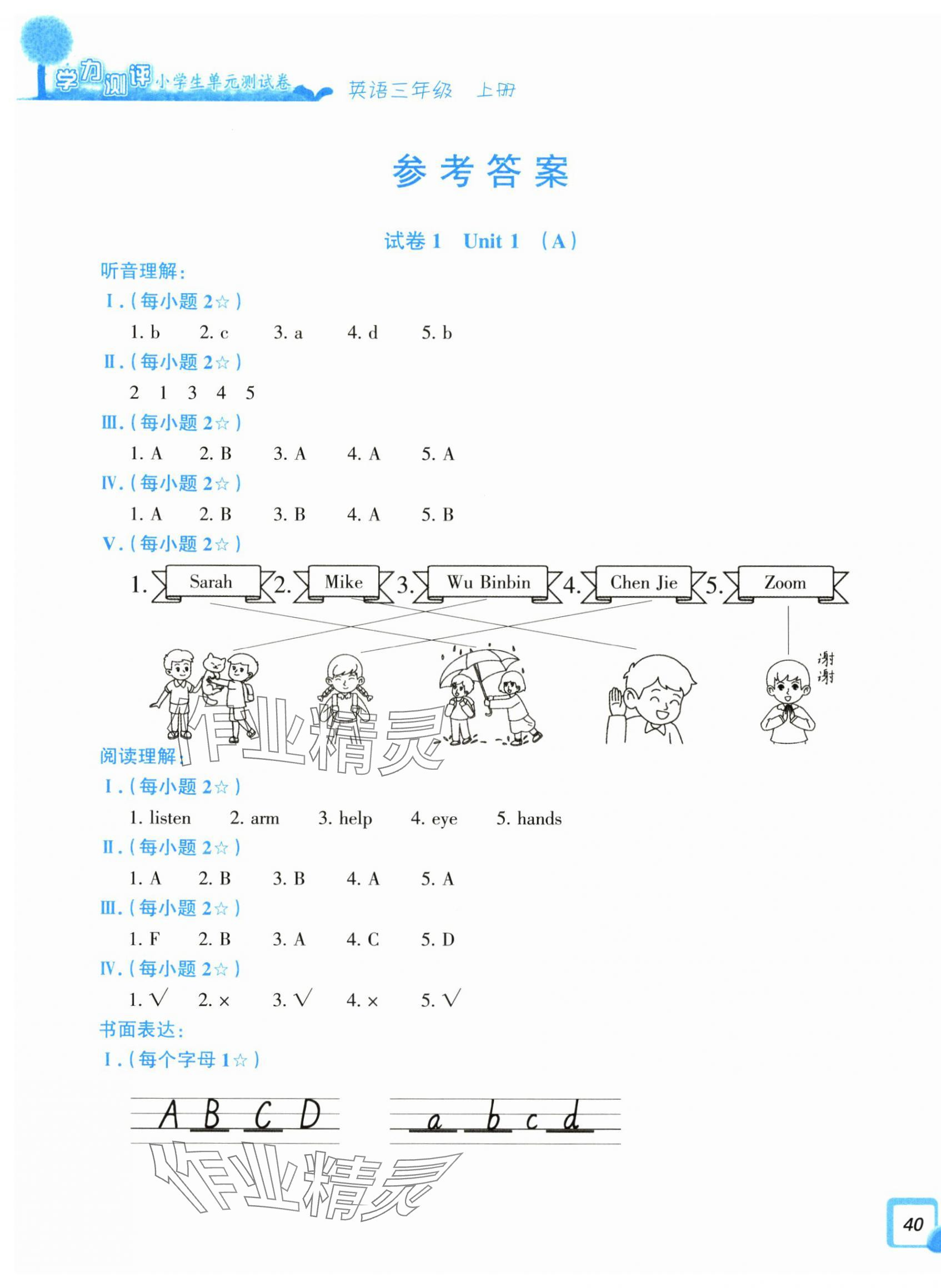 2025年学力测评小学生单元测试卷三年级英语上册人教版 第1页