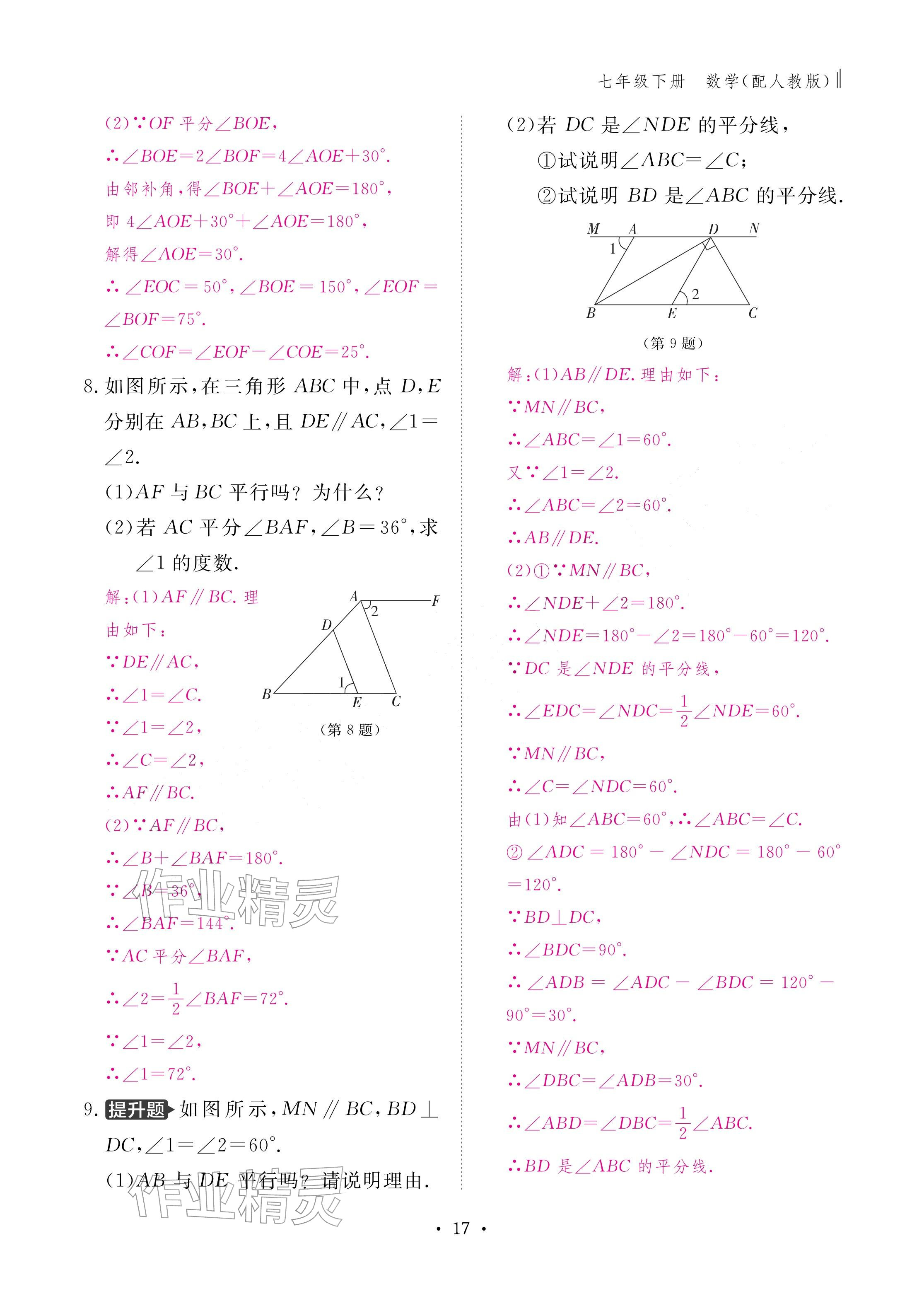 2026年作业本江西教育出版社七年级数学下册人教版&nbsp;参考答案第17页