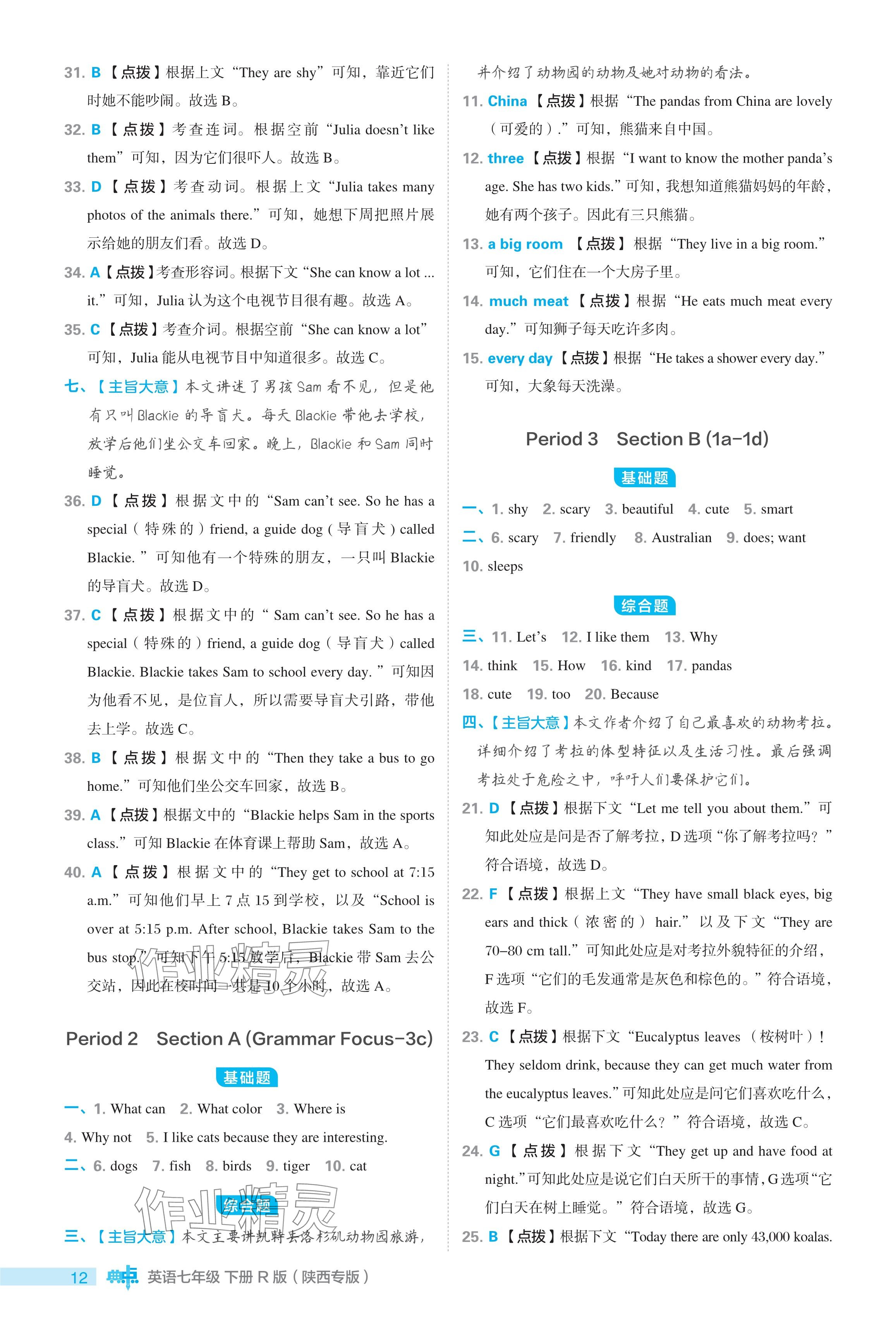 2024年綜合應用創(chuàng)新題典中點七年級英語下冊人教版陜西專用 參考答案第12頁