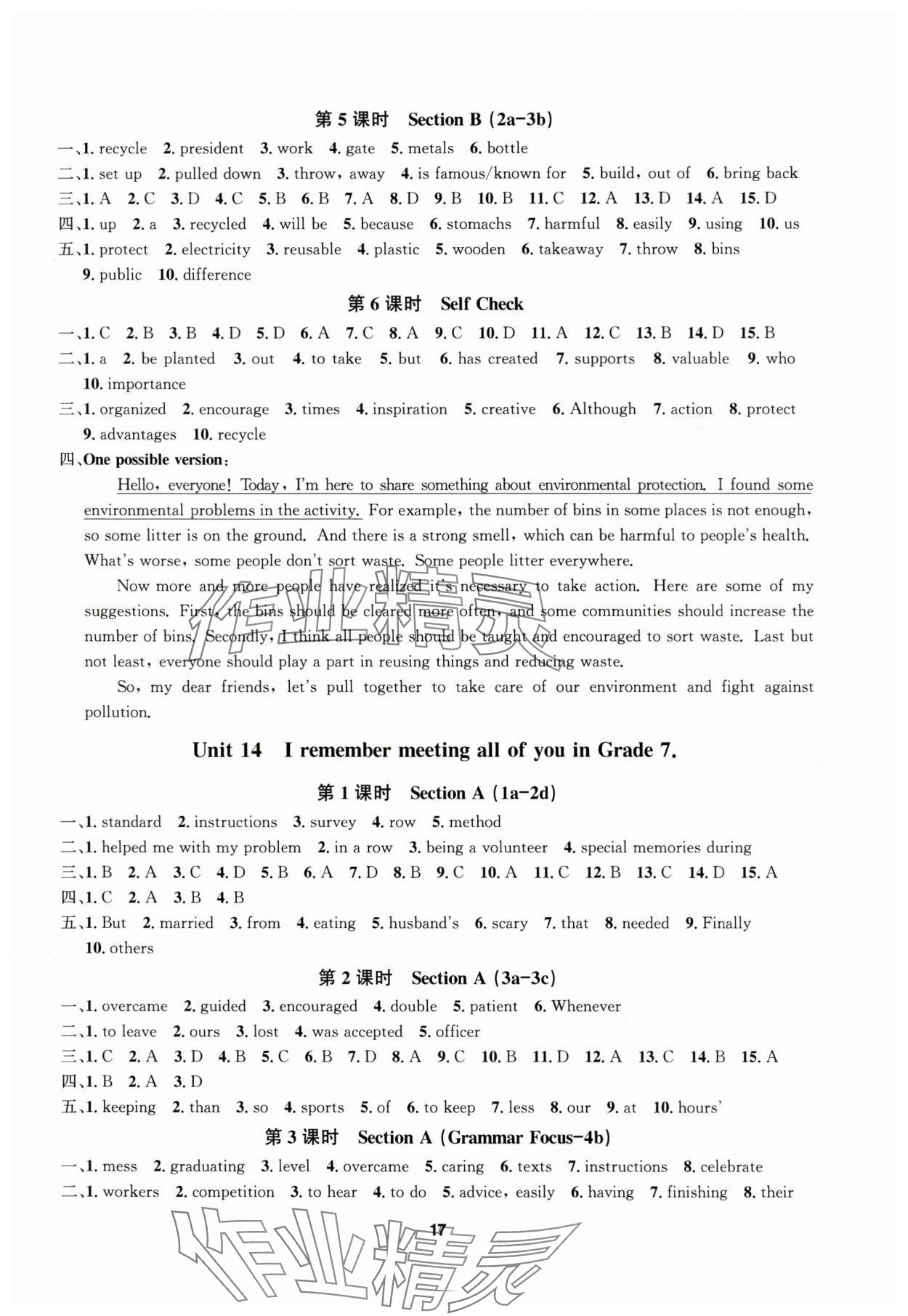 2025年习题e百课时训练九年级英语全一册人教版 第17页