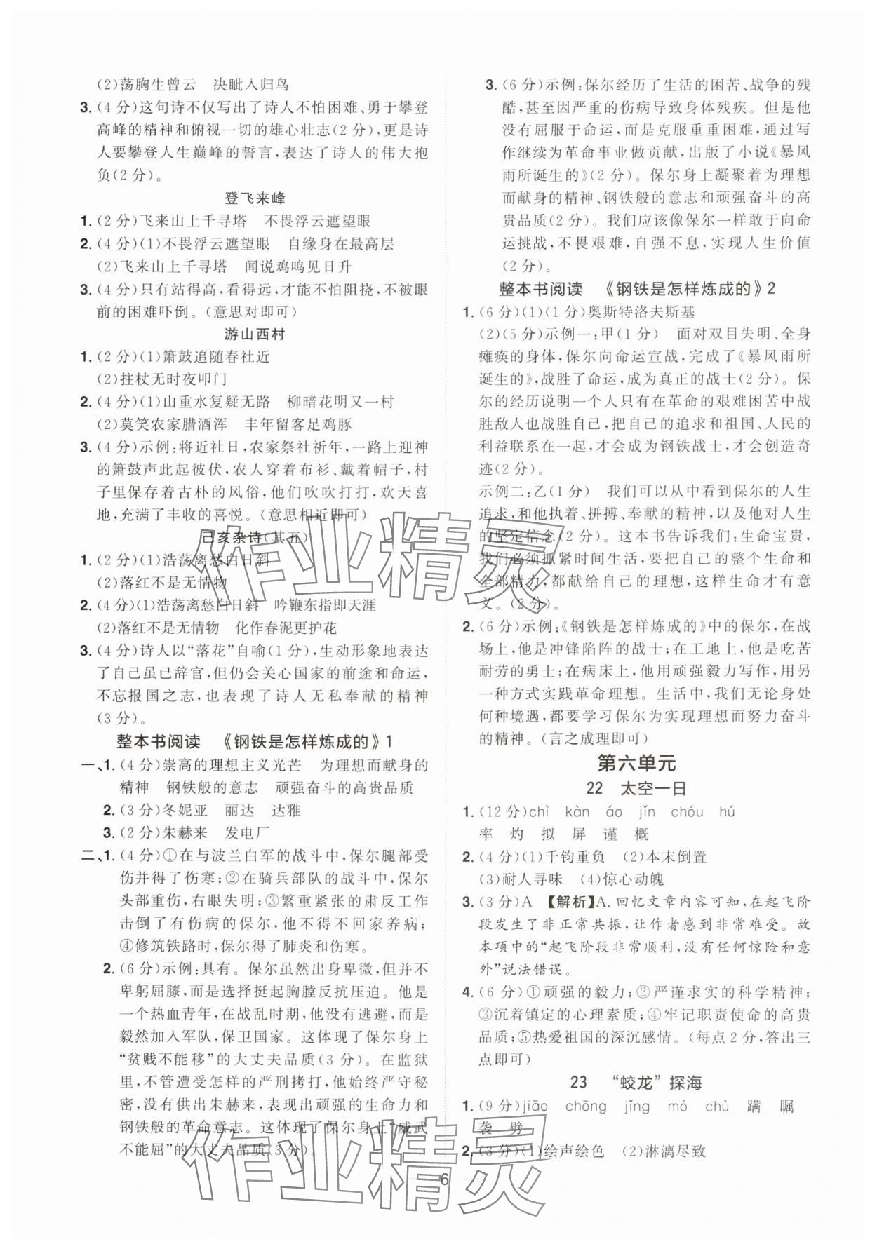 2025年陽(yáng)光同學(xué)分層設(shè)計(jì)七年級(jí)語(yǔ)文下冊(cè)人教版福建專版 參考答案第6頁(yè)
