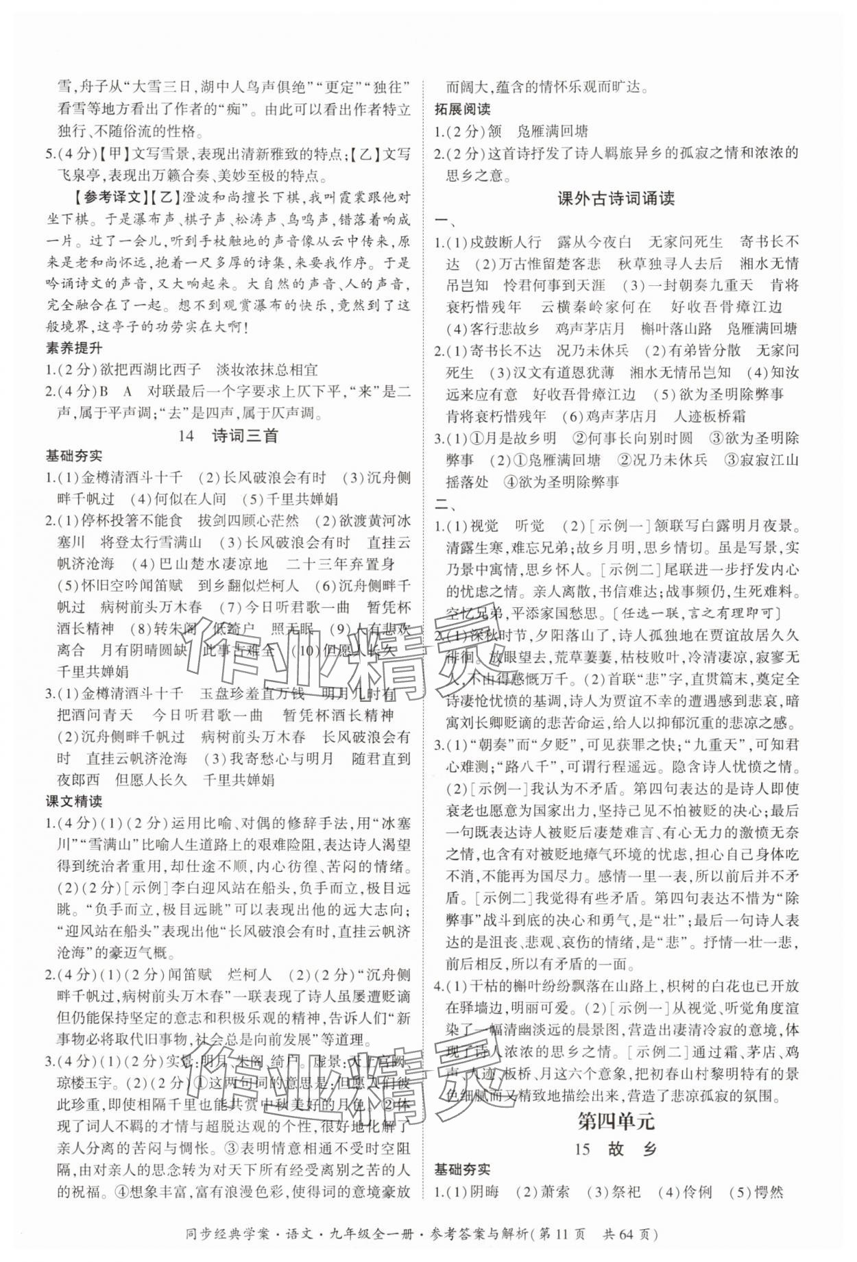 2025年同步經(jīng)典學案九年級語文全一冊人教版&nbsp;第11頁