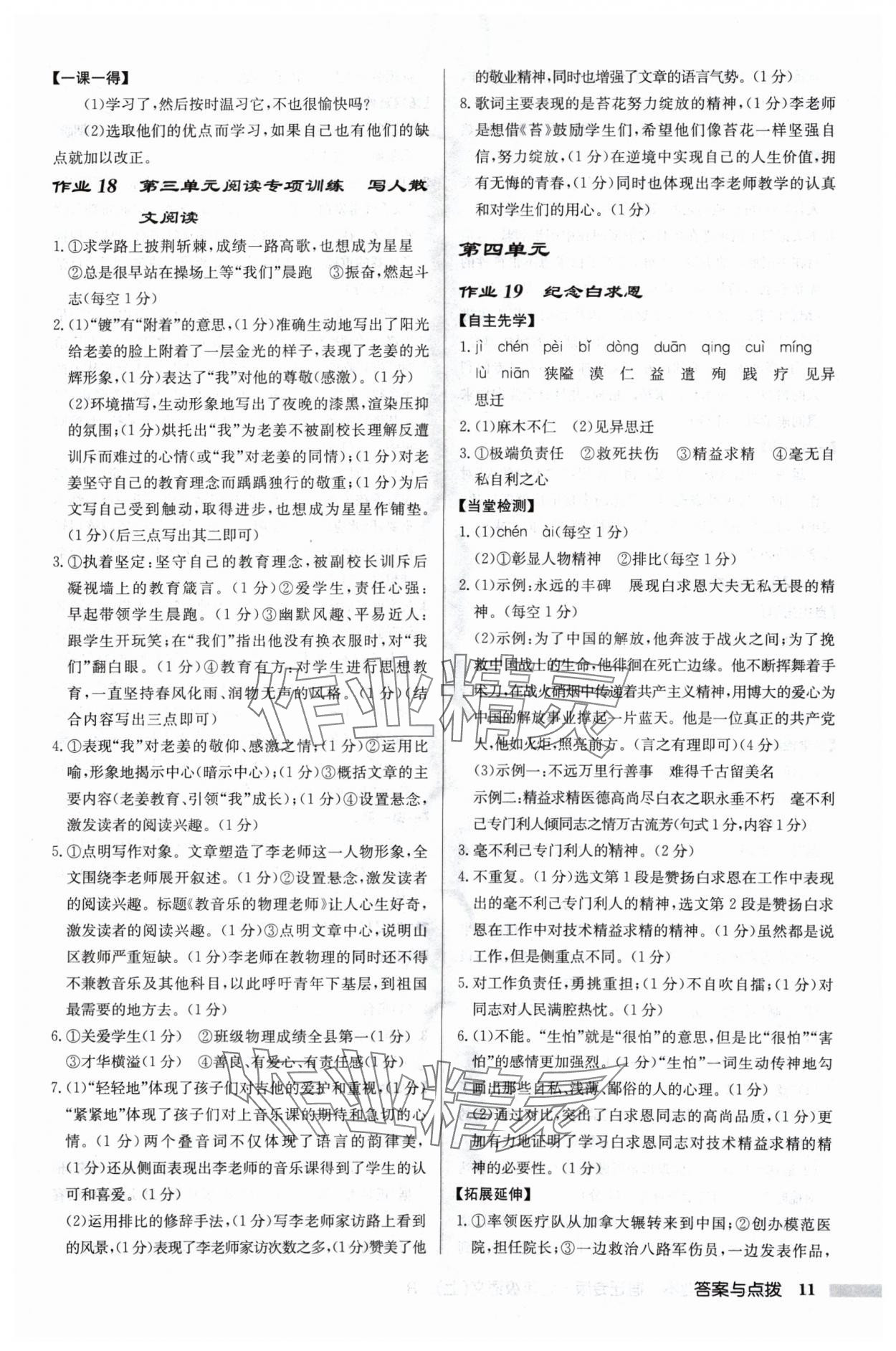 2024年啟東中學作業(yè)本七年級語文上冊人教版宿遷專版 參考答案第11頁