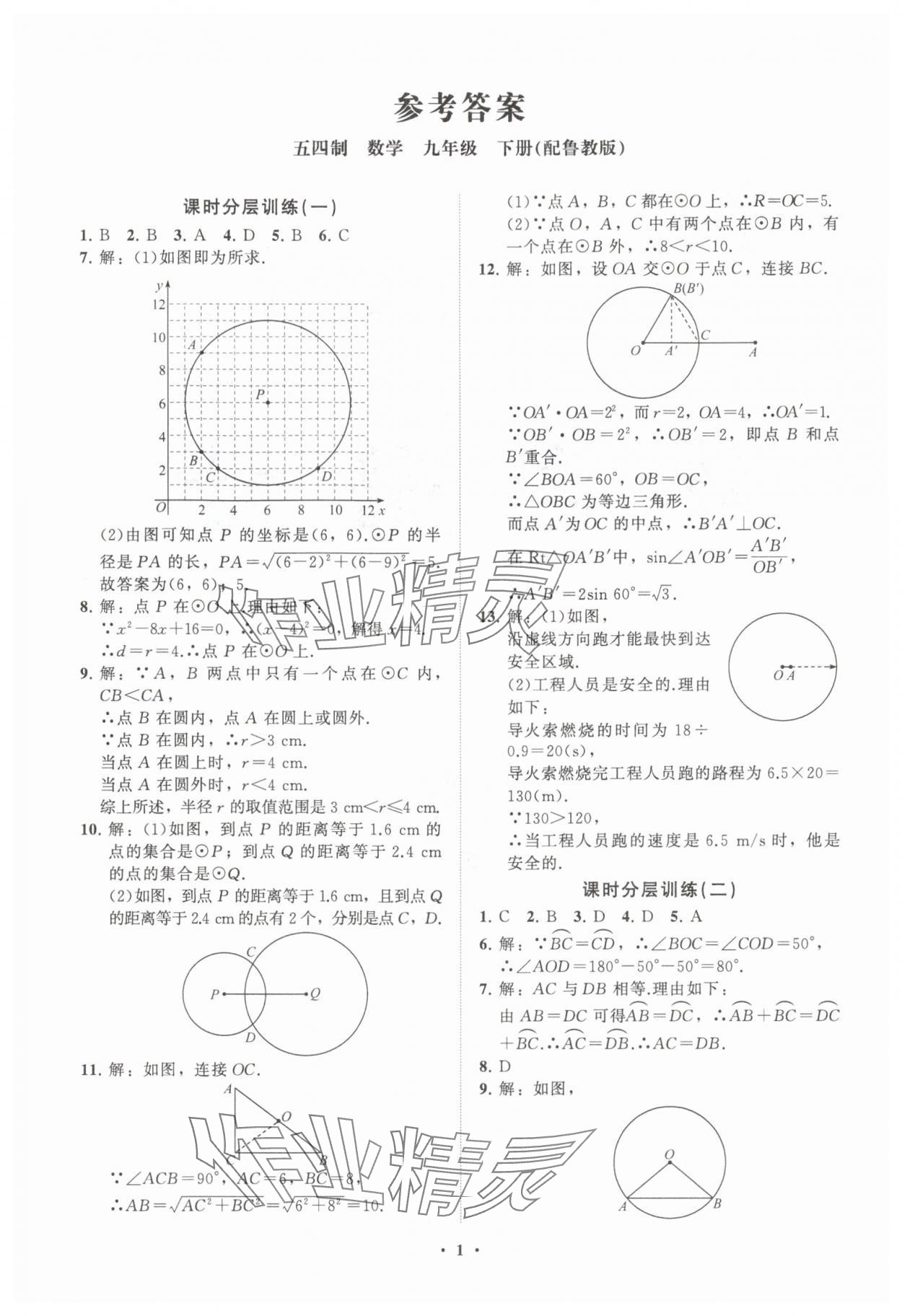 2025年同步練習冊分層卷九年級數學下冊魯教版五四制 參考答案第1頁