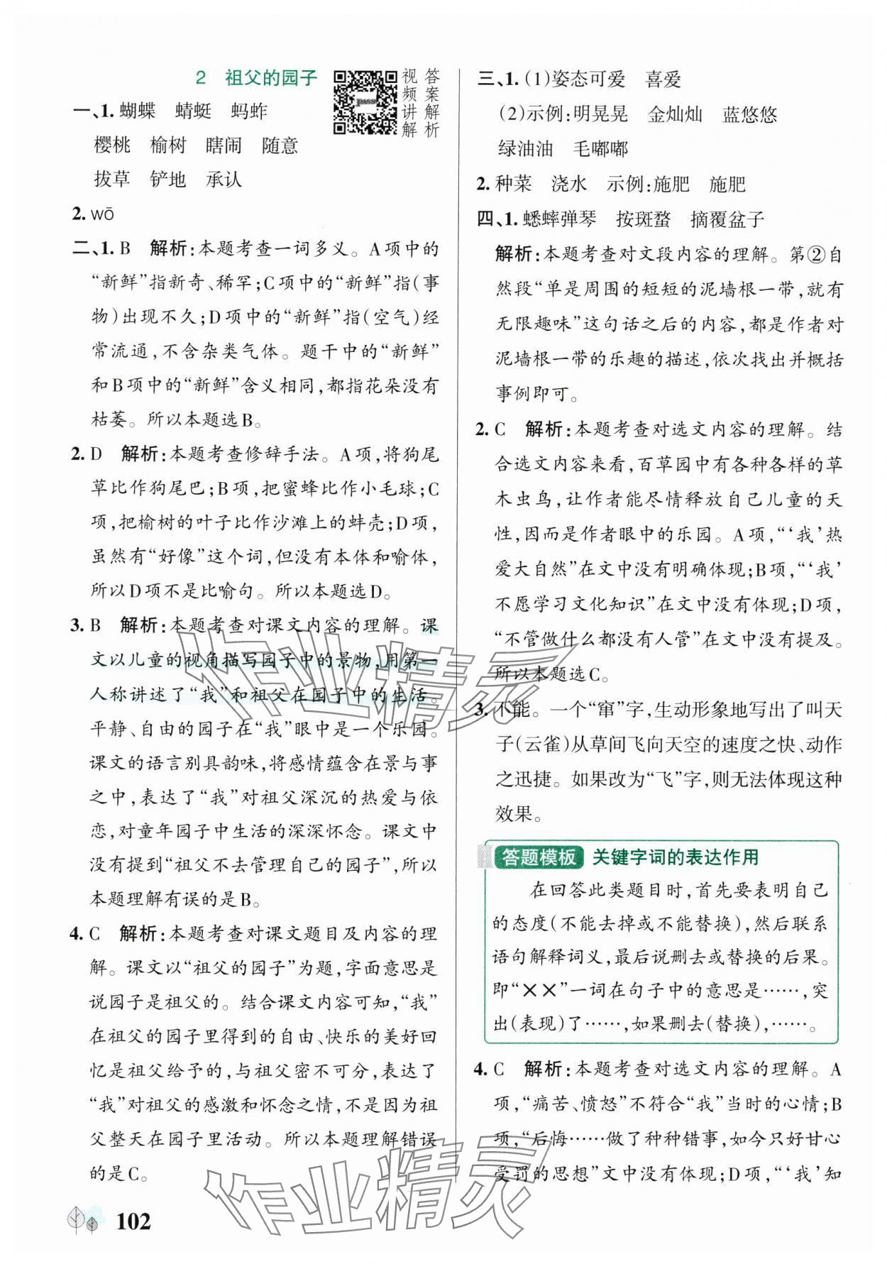 2025年綠卡提優特訓五年級語文下冊人教版江蘇專版 參考答案第2頁