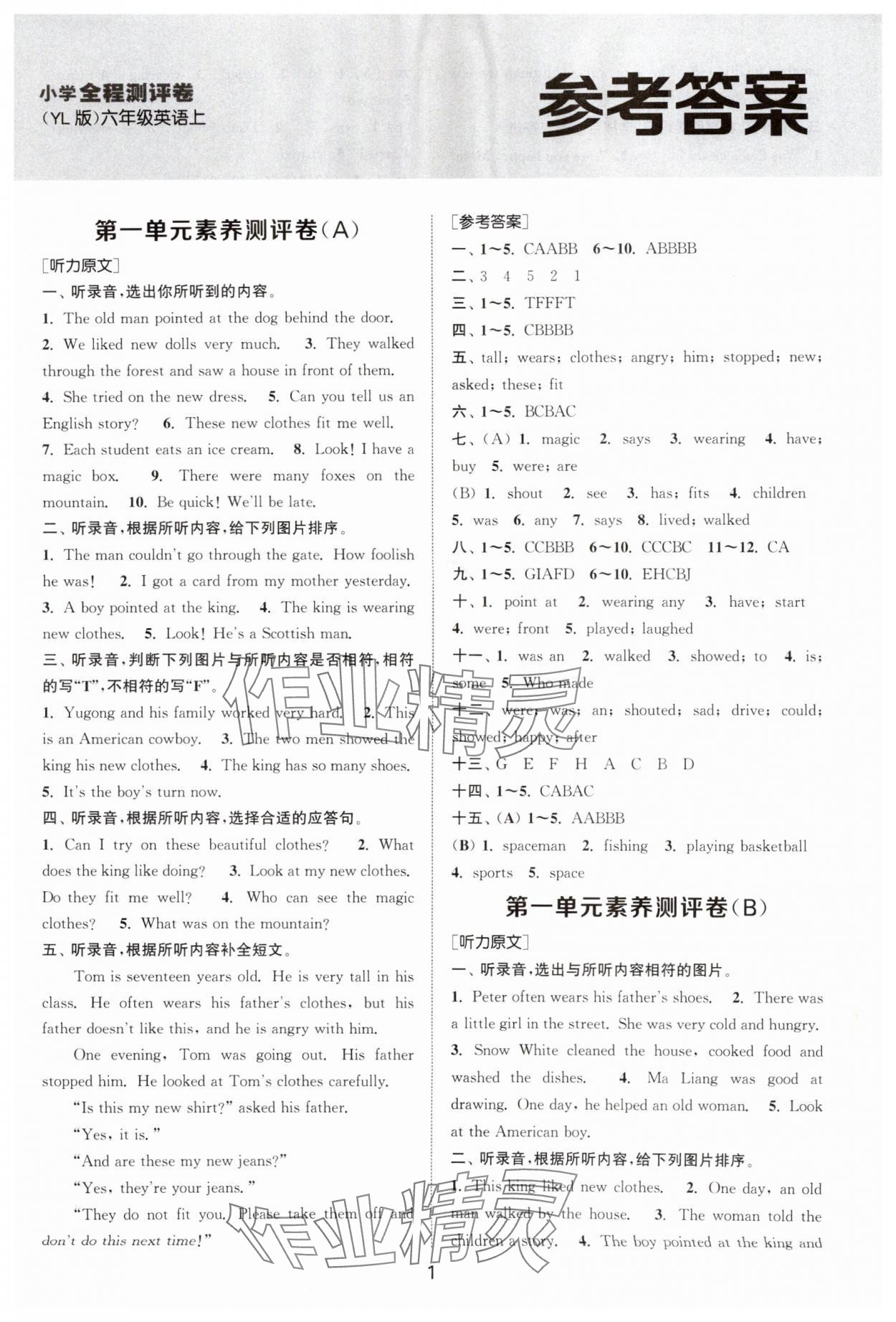 2025年通城学典全程测评卷六年级英语上册译林版 第1页
