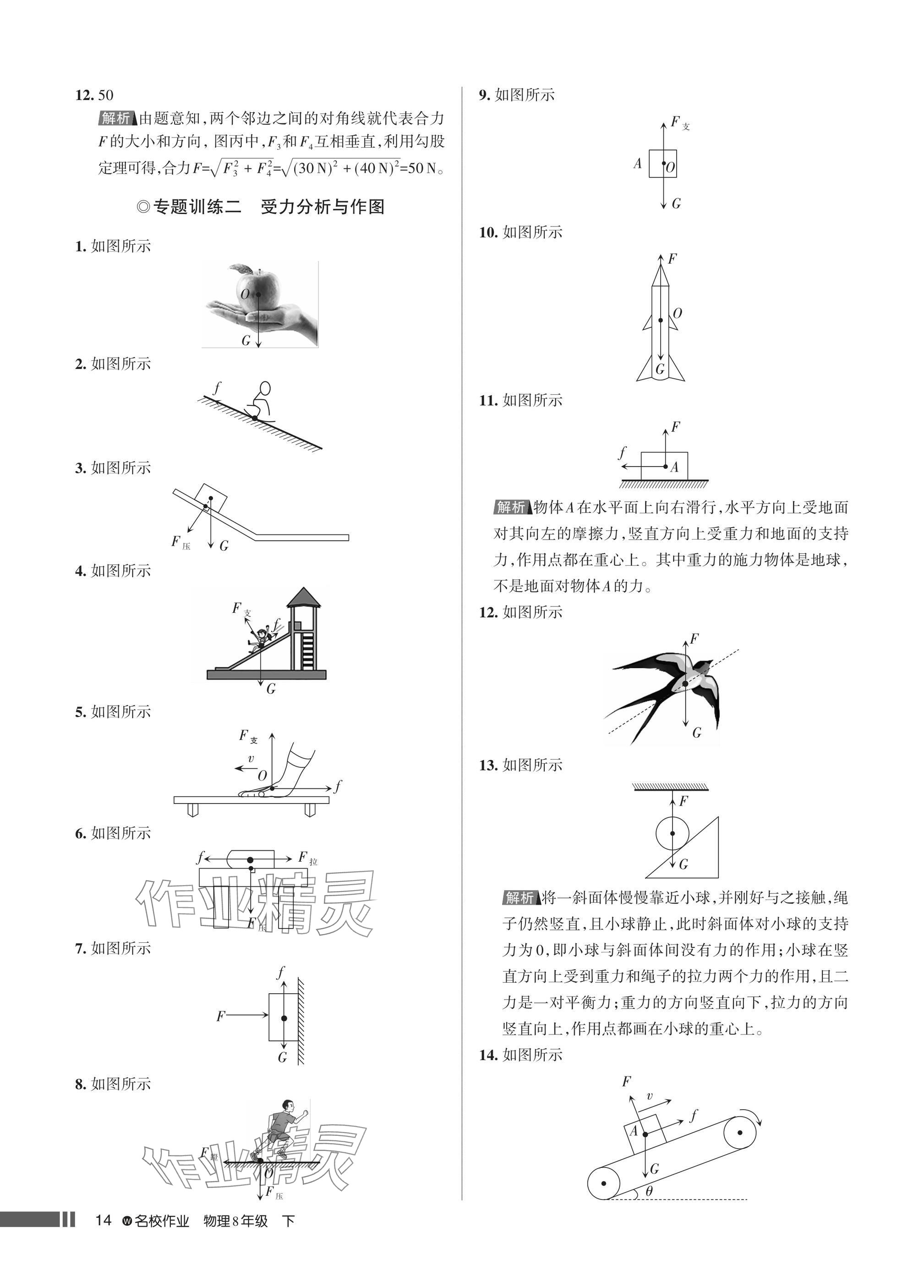 2025年名校作業(yè)八年級物理下冊人教版湖北專版 參考答案第14頁