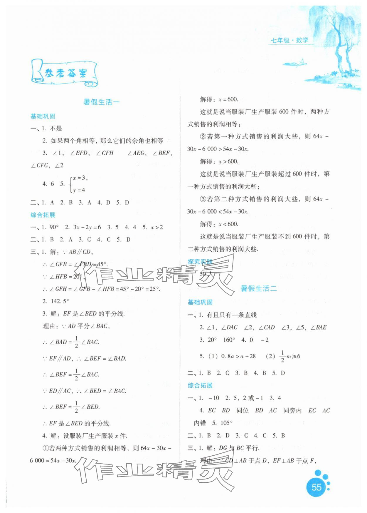 2025年暑假生活河北人民出版社七年级数学通用版 第1页
