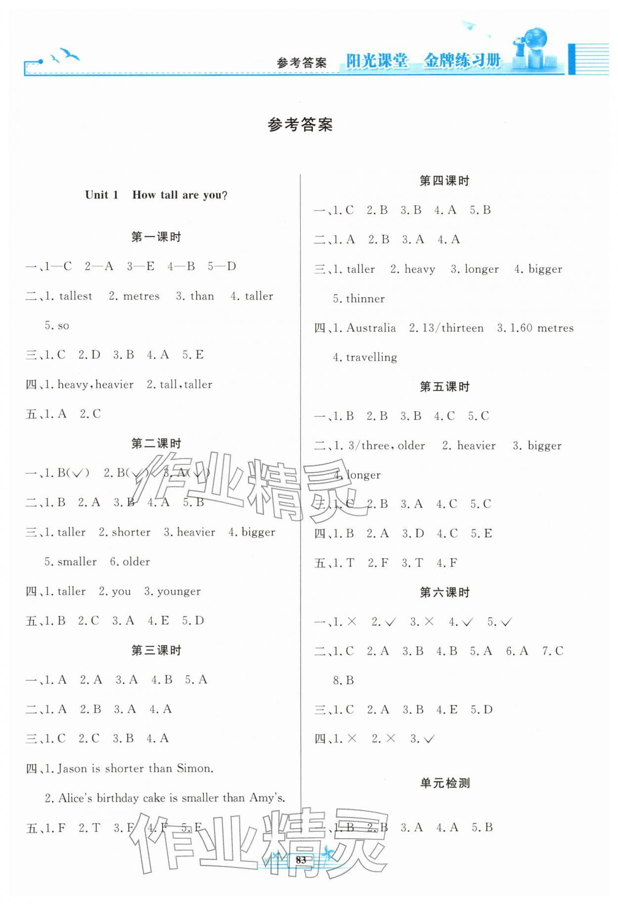2026年阳光课堂金牌练习册六年级英语下册人教版&nbsp;第1页