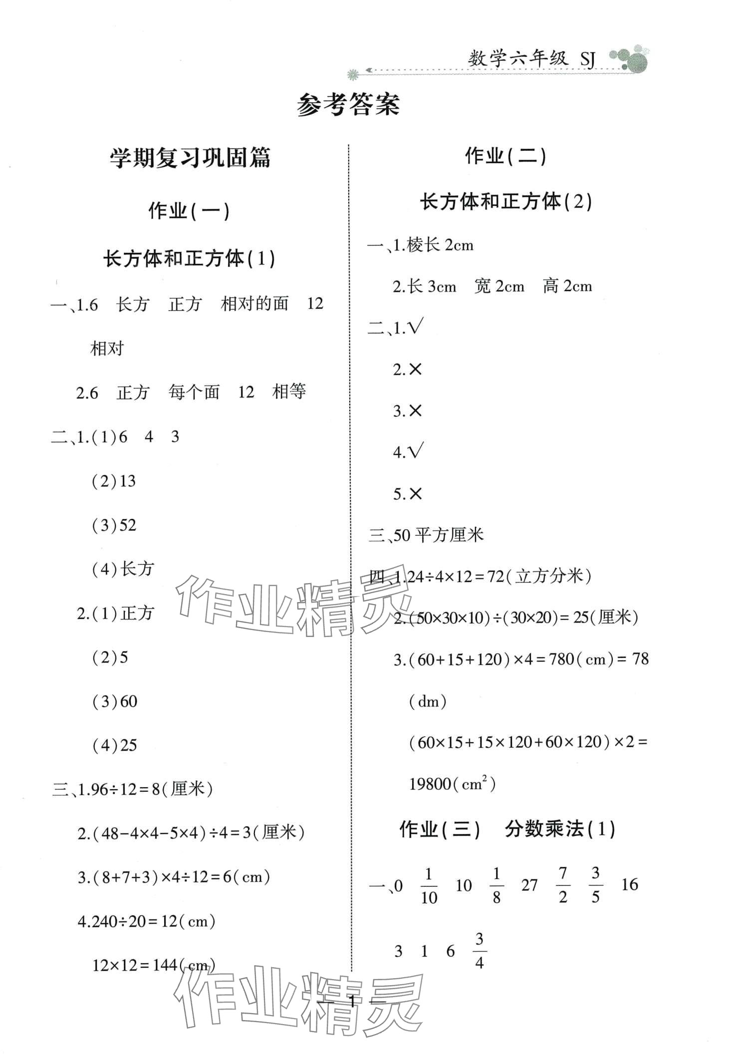 2024年全優(yōu)假期派六年級(jí)數(shù)學(xué)蘇教版 第1頁