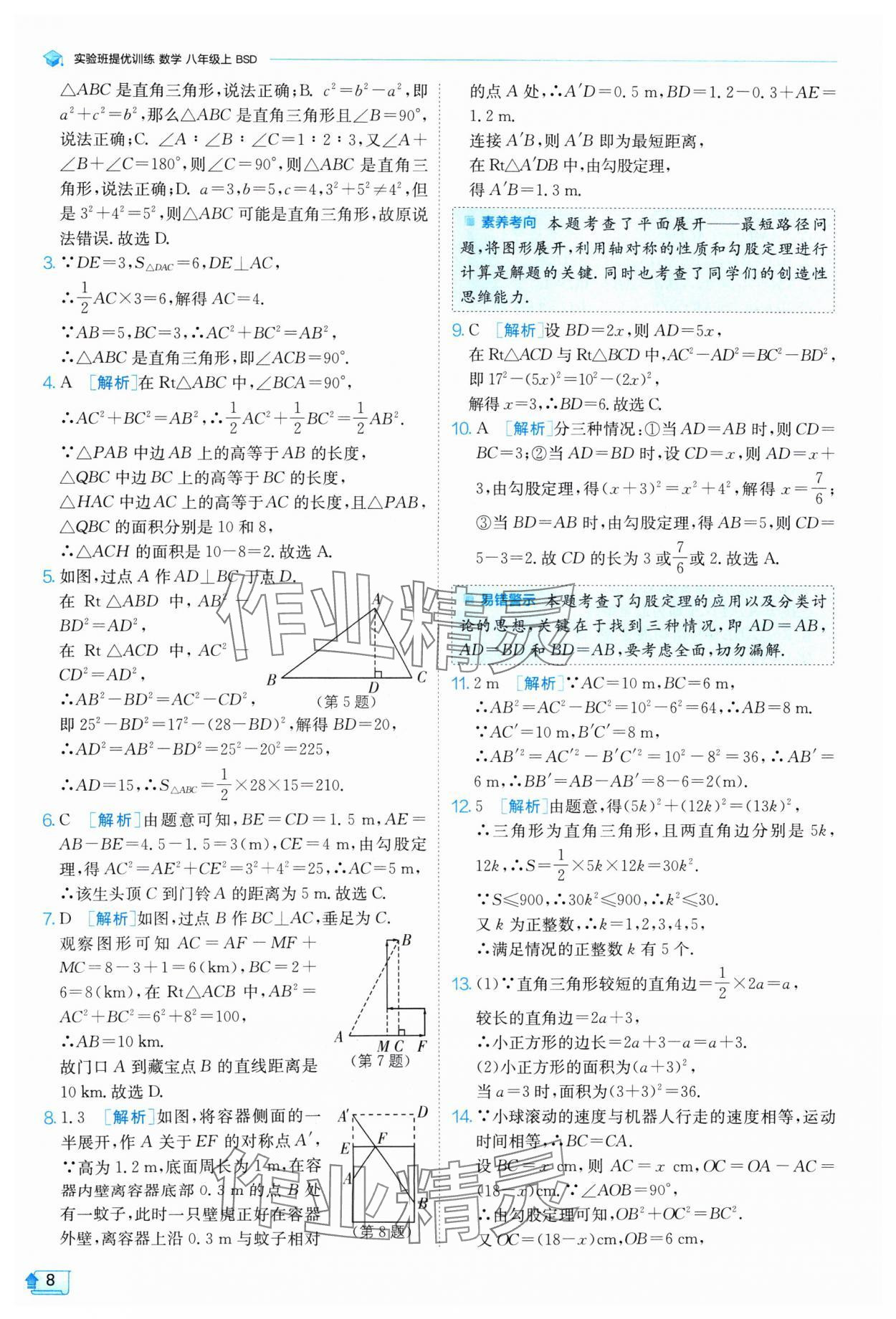 2024年實(shí)驗(yàn)班提優(yōu)訓(xùn)練八年級(jí)數(shù)學(xué)上冊(cè)北師大版 參考答案第8頁(yè)