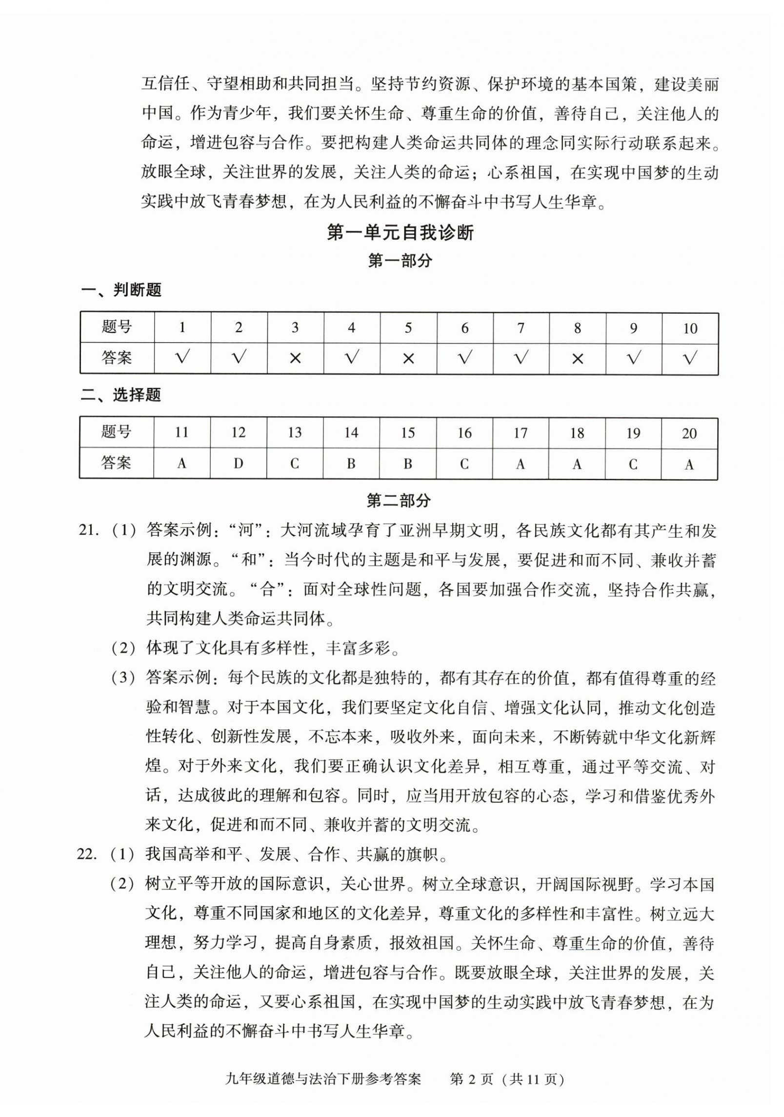 2026年学习探究诊断九年级道德与法治下册人教版&nbsp;参考答案第2页