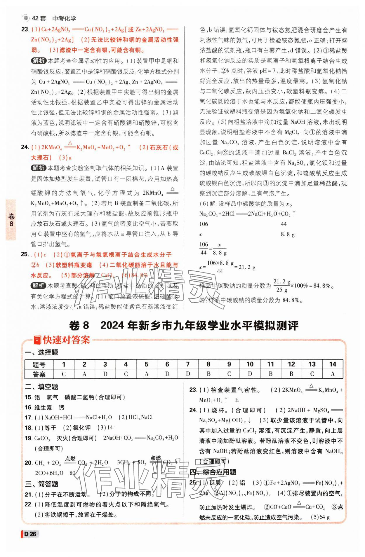 2025年中考必刷卷开明出版社化学河南专版&nbsp;参考答案第25页