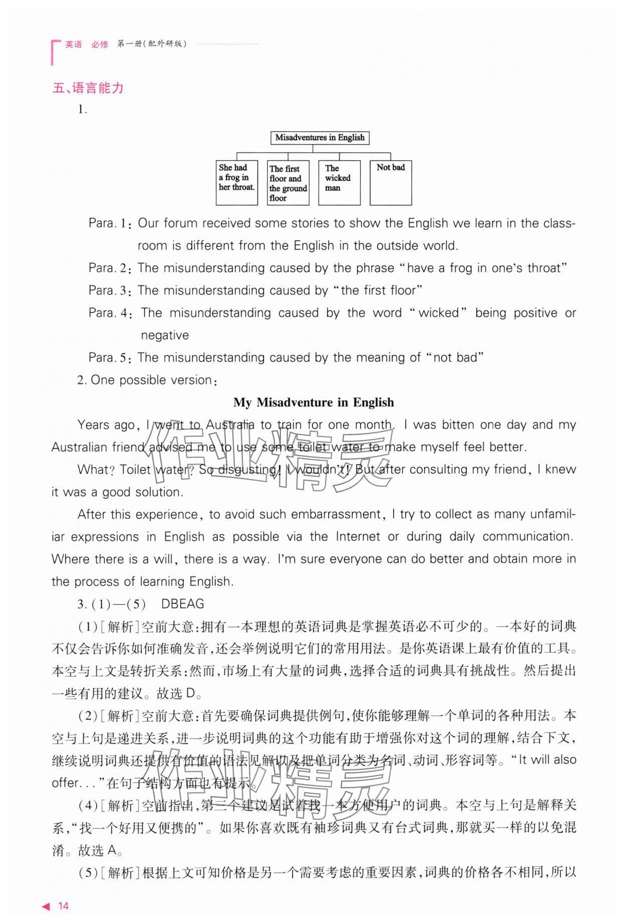 2024年普通高中新课程同步练习册高中英语必修第一册外研版 参考答案第14页