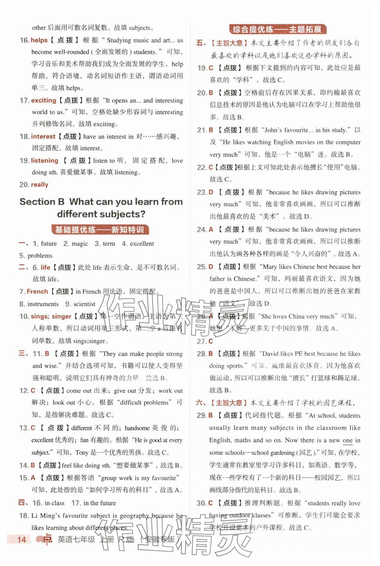 2025年综合应用创新题典中点七年级英语上册人教版安徽专版 参考答案第14页