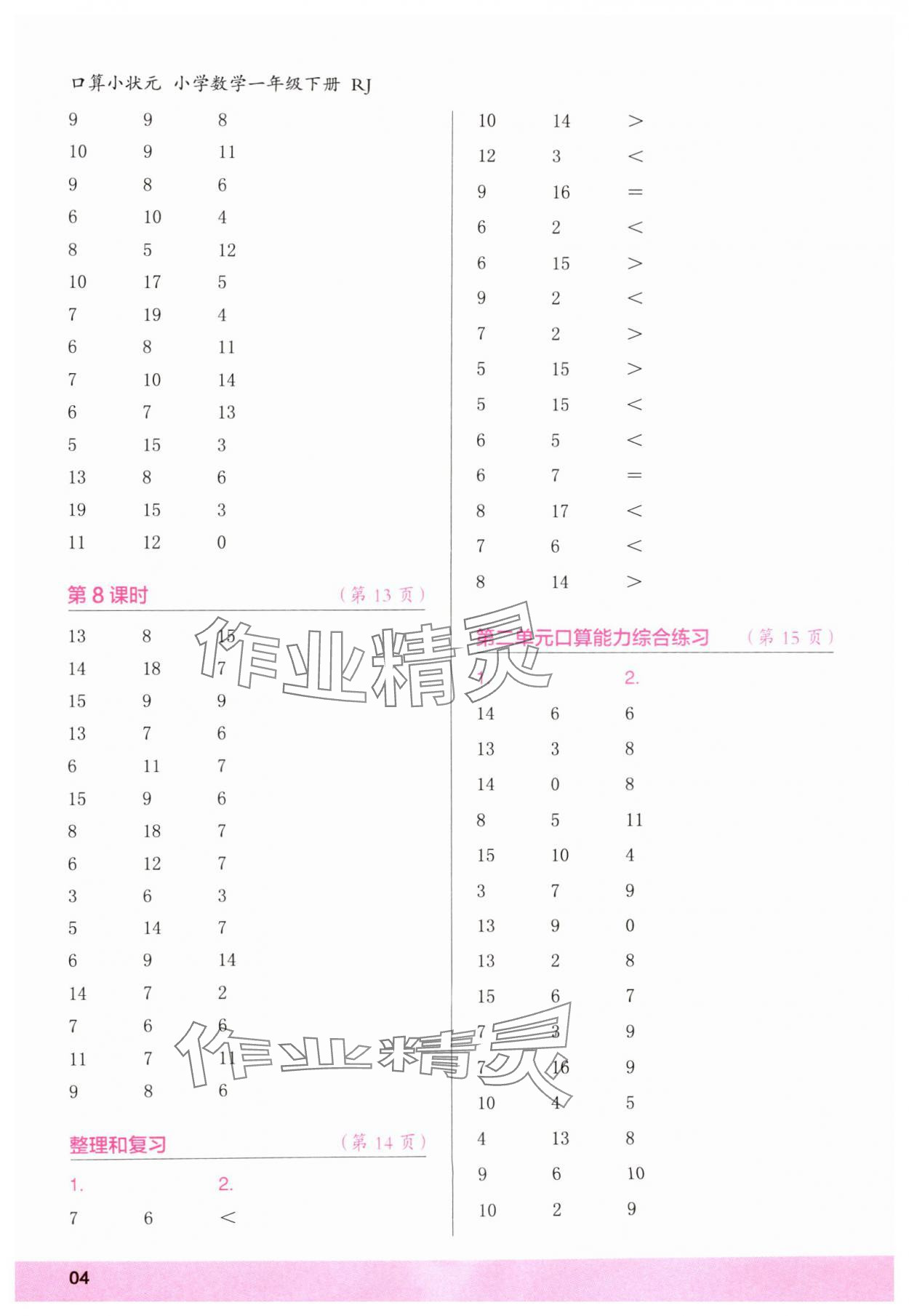 2025年木頭馬口算小狀元一年級數學下冊人教版&nbsp;第4頁