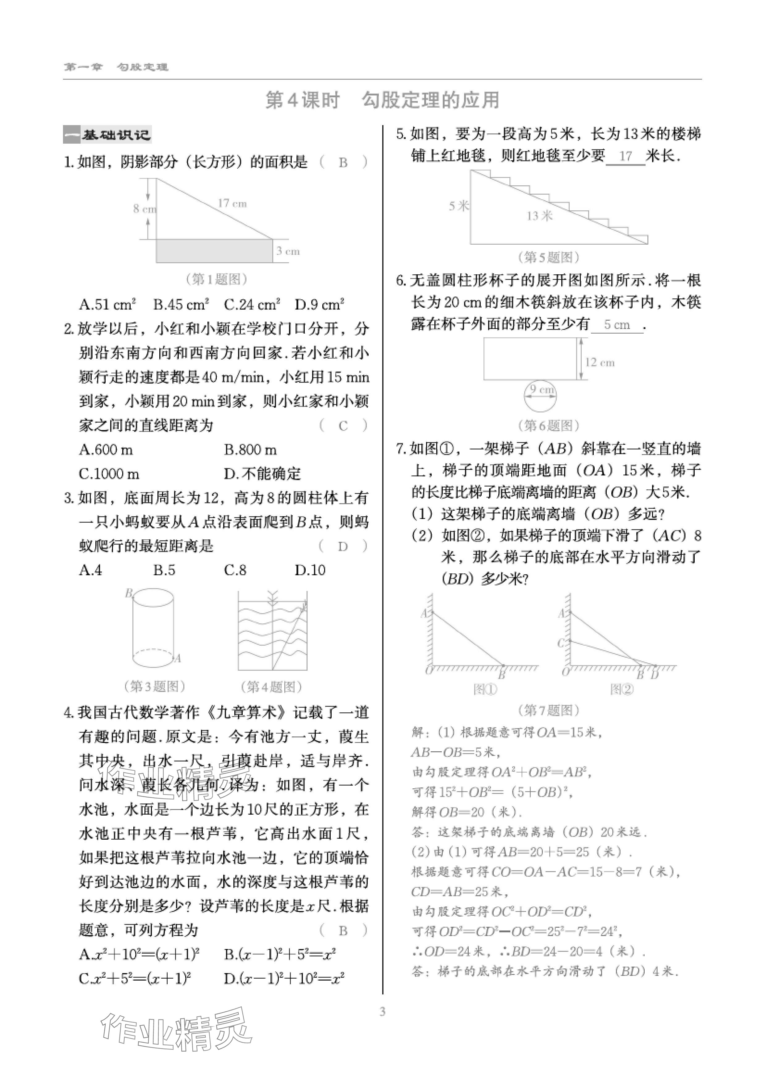 2024年慧學智評八年級數學上冊北師大版 參考答案第7頁