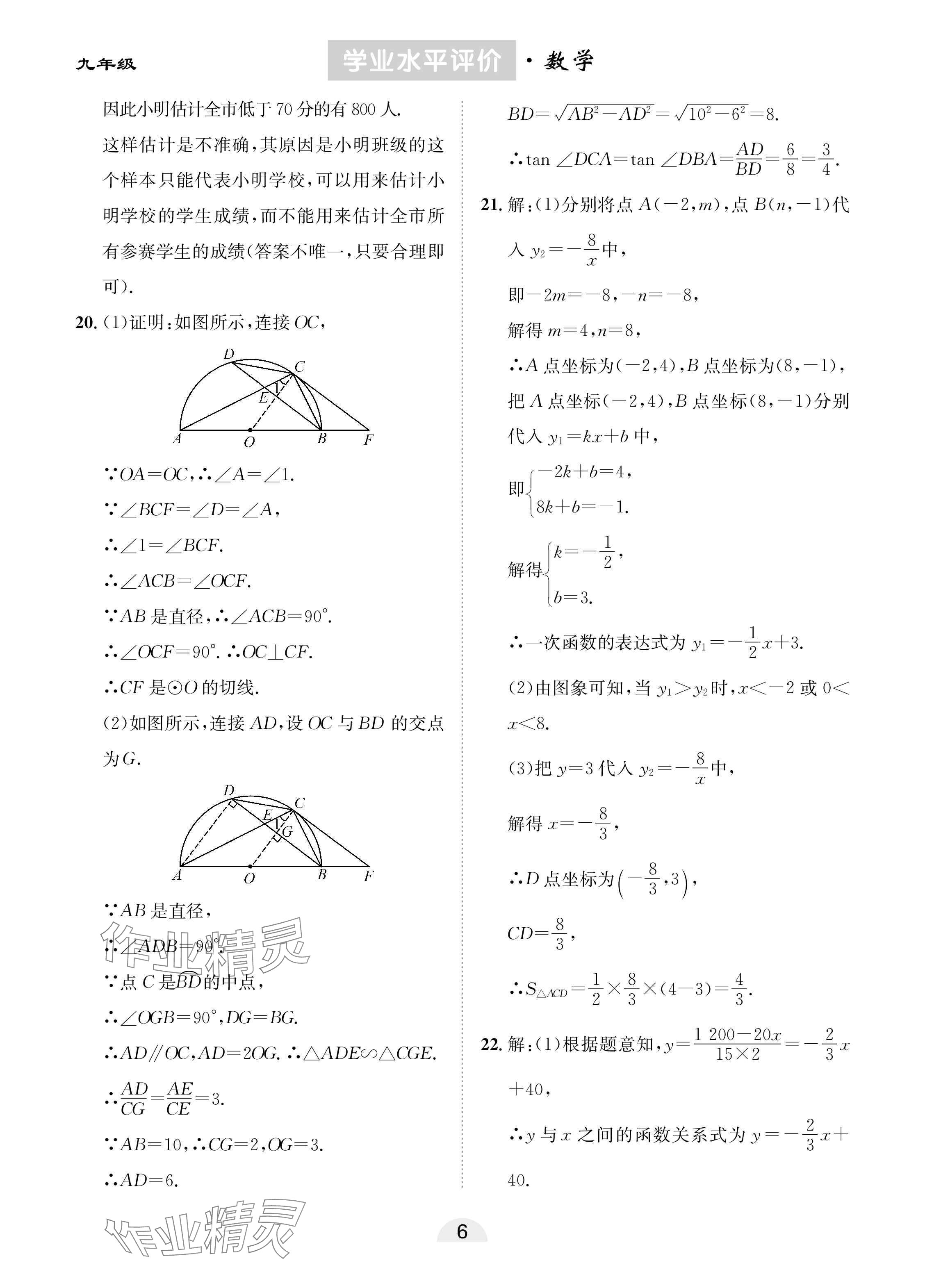 2025年學(xué)業(yè)水平評(píng)價(jià)九年級(jí)數(shù)學(xué)下冊(cè)人教版 參考答案第6頁(yè)