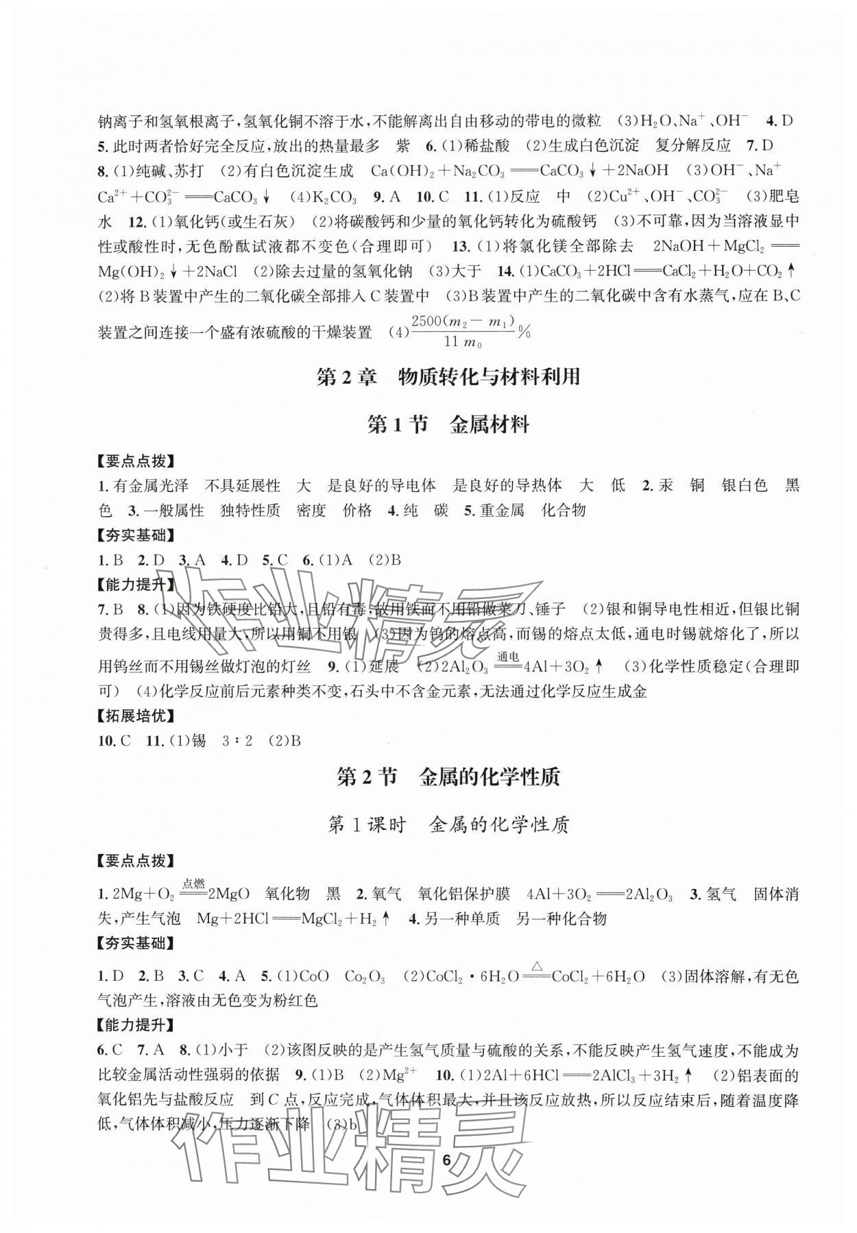 2025年習題e百課時訓練九年級科學全一冊浙教版 參考答案第6頁