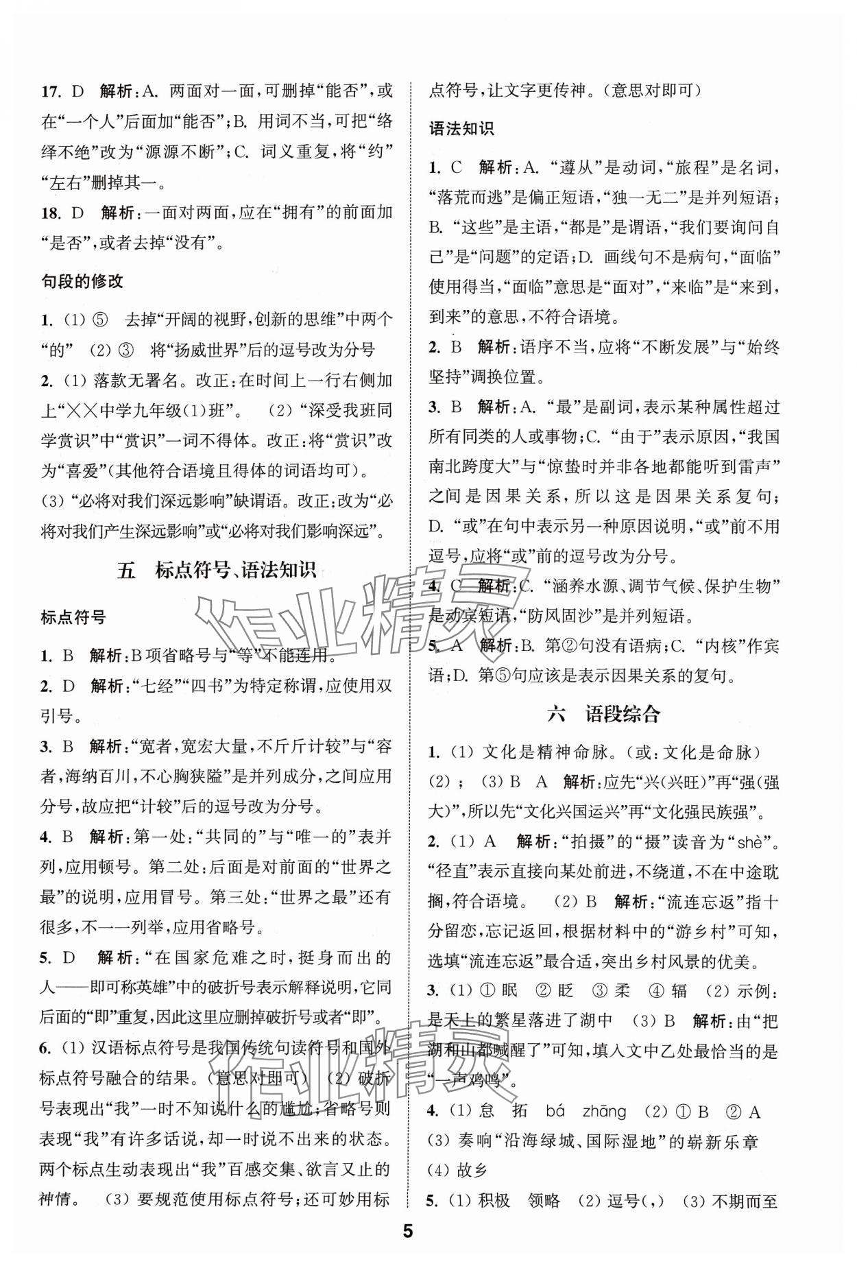 2024年通城學(xué)典全國中考試題分類精粹語文 參考答案第5頁