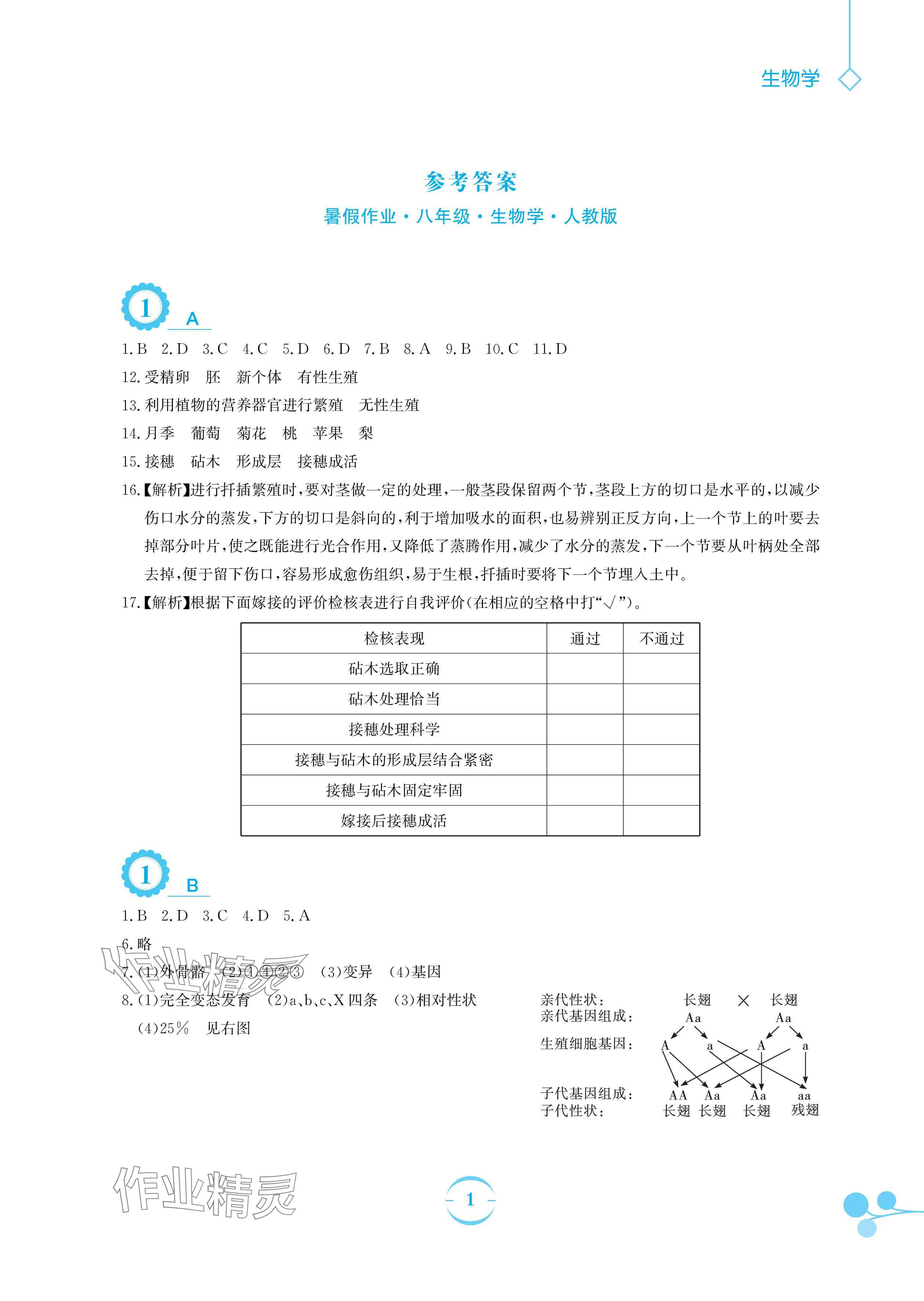 2025年暑假作業安徽教育出版社八年級生物人教版 參考答案第1頁