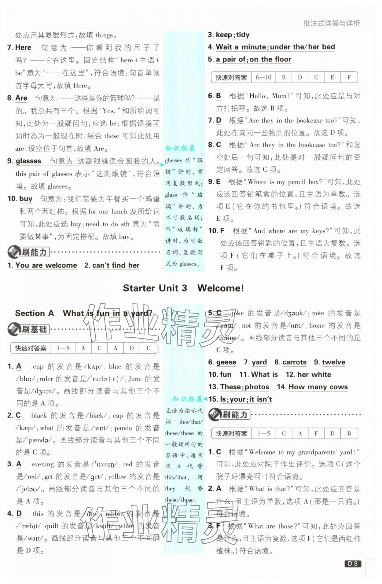 2025年初中必刷题七年级英语上册人教版&nbsp;参考答案第3页