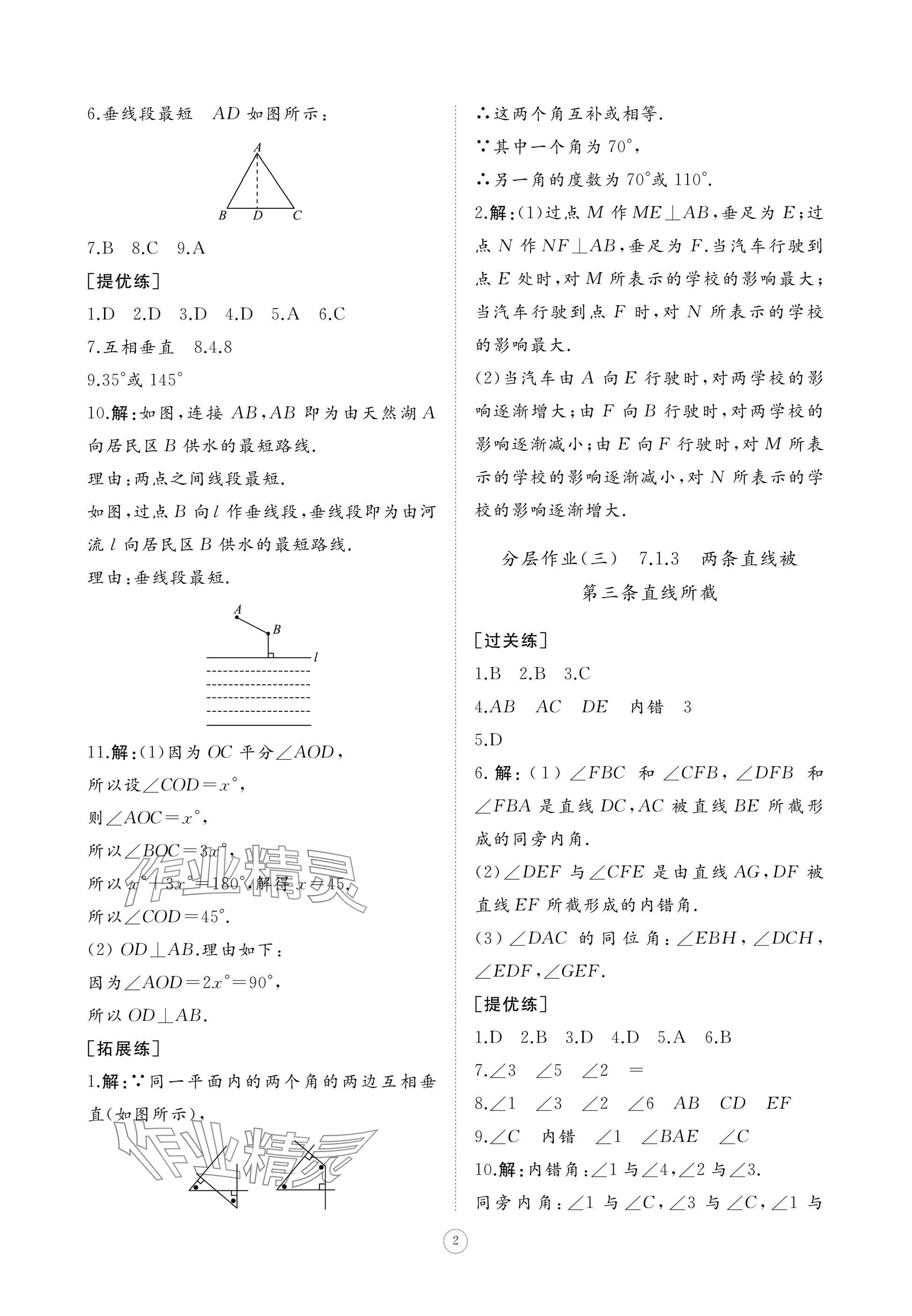 2025年同步练习册智慧作业七年级数学下册人教版 参考答案第2页