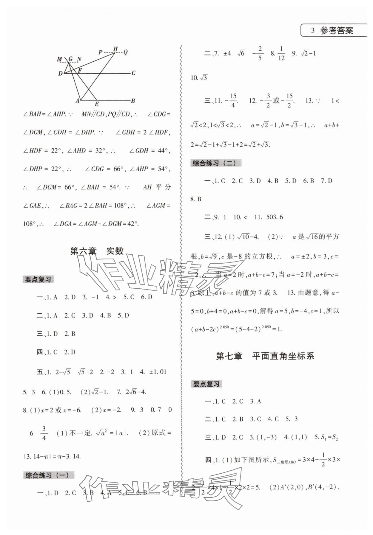 2024年暑假作業(yè)本大象出版社七年級(jí)數(shù)學(xué)人教版 參考答案第3頁