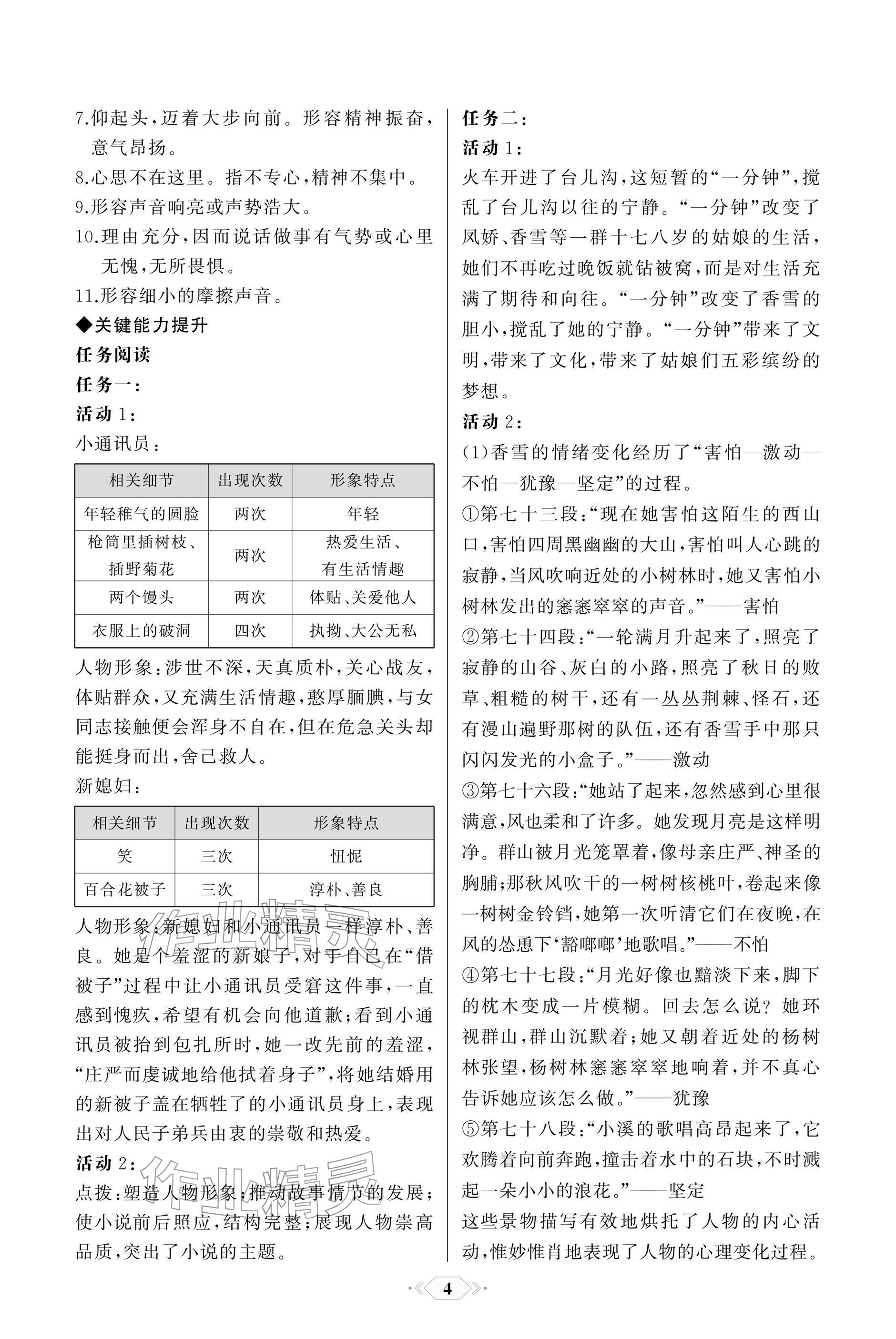 2025年同步解析与测评课时练人民教育出版社高中语文必修上册人教版单色版 参考答案第4页