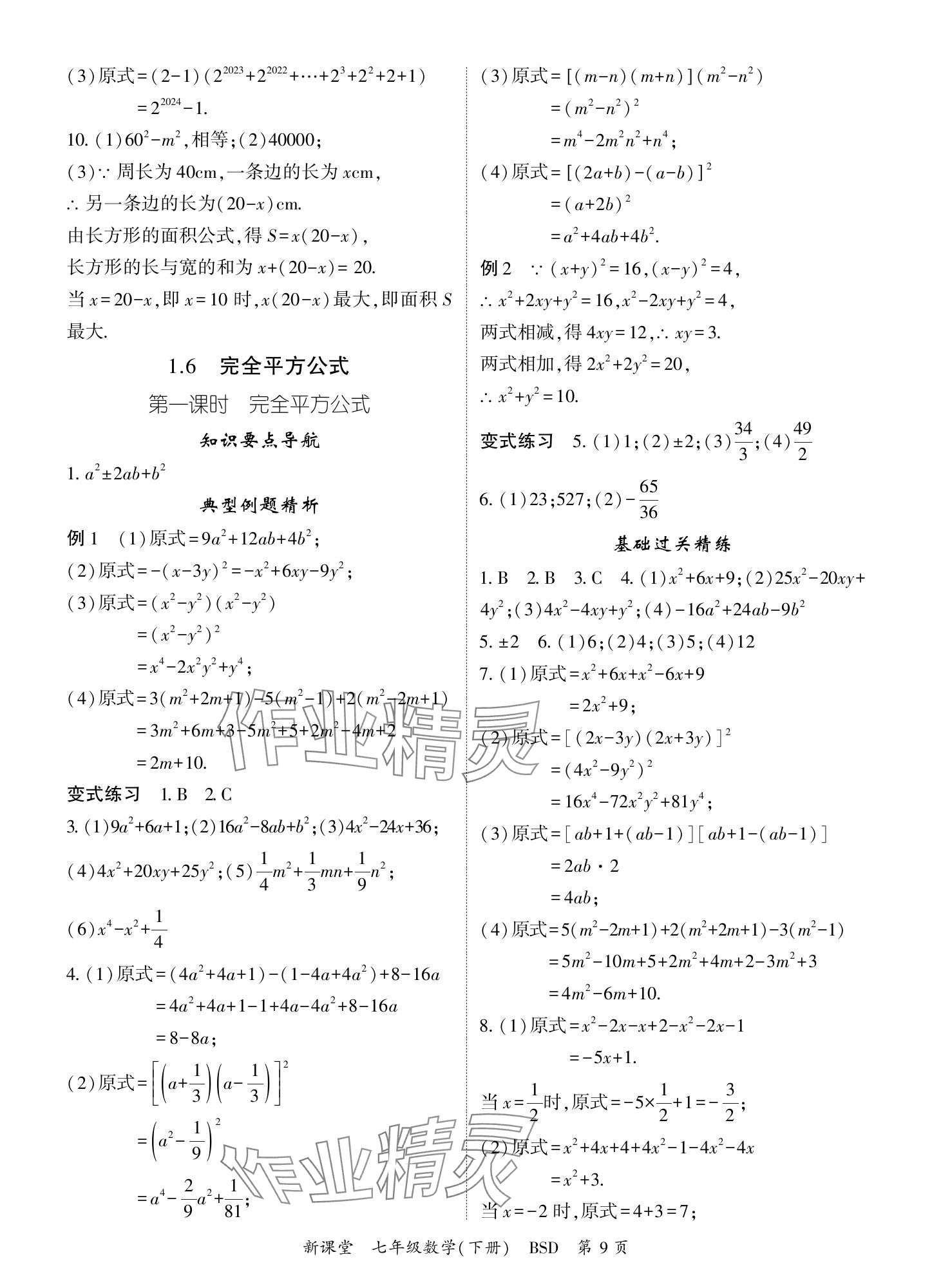 2024年启航新课堂七年级数学下册北师大版 参考答案第9页