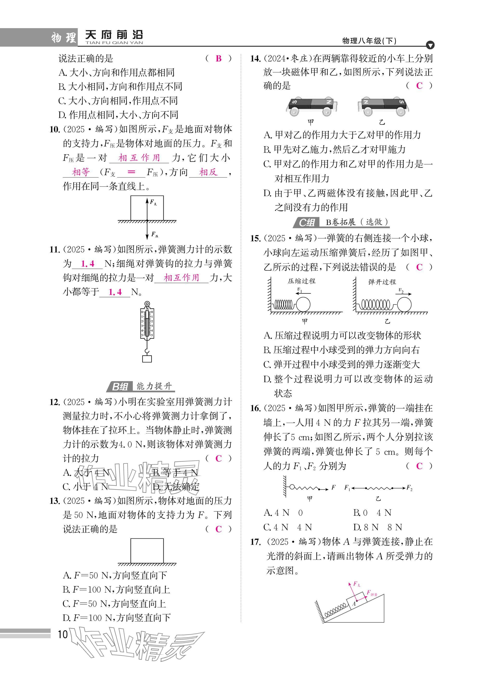 2025年天府前沿八年級物理下冊教科版 參考答案第10頁