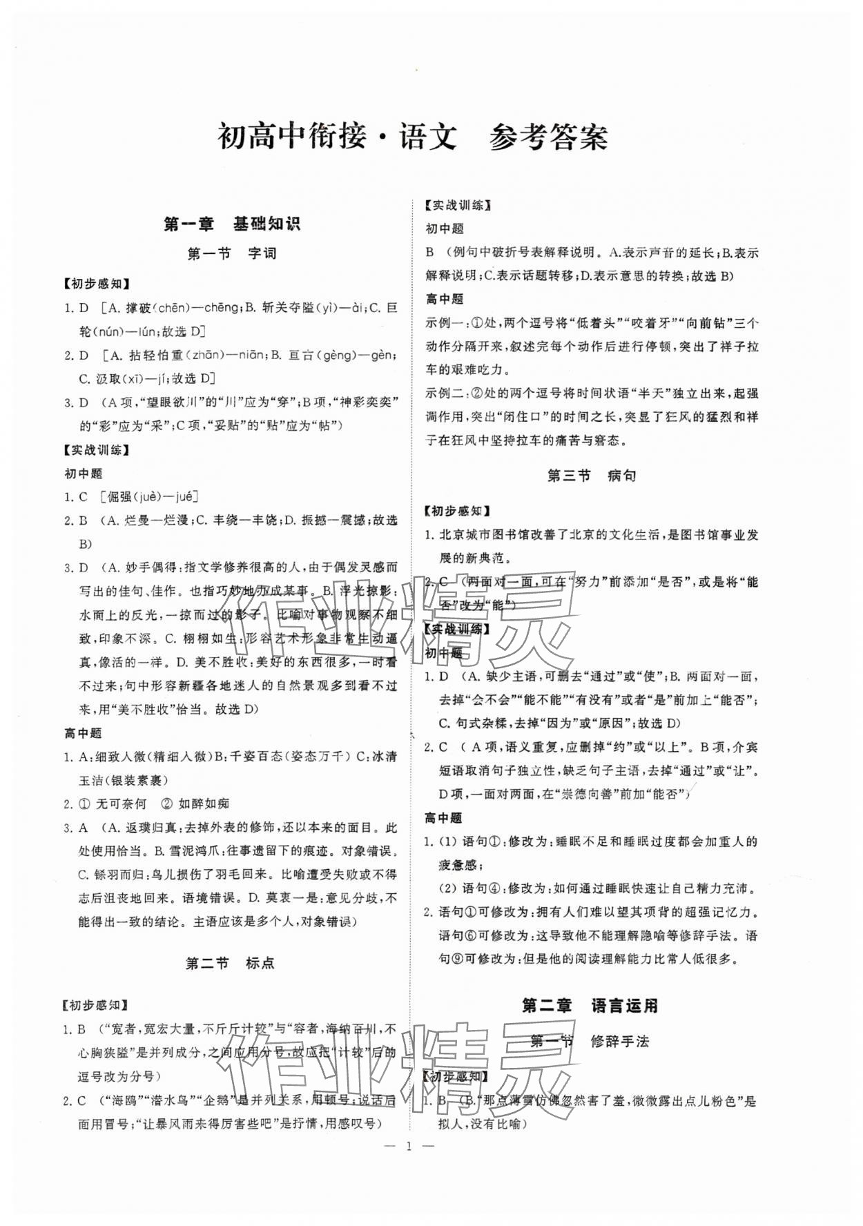 2025年初高中衔接九年级语文全一册通用版江苏凤凰美术出版社 第1页