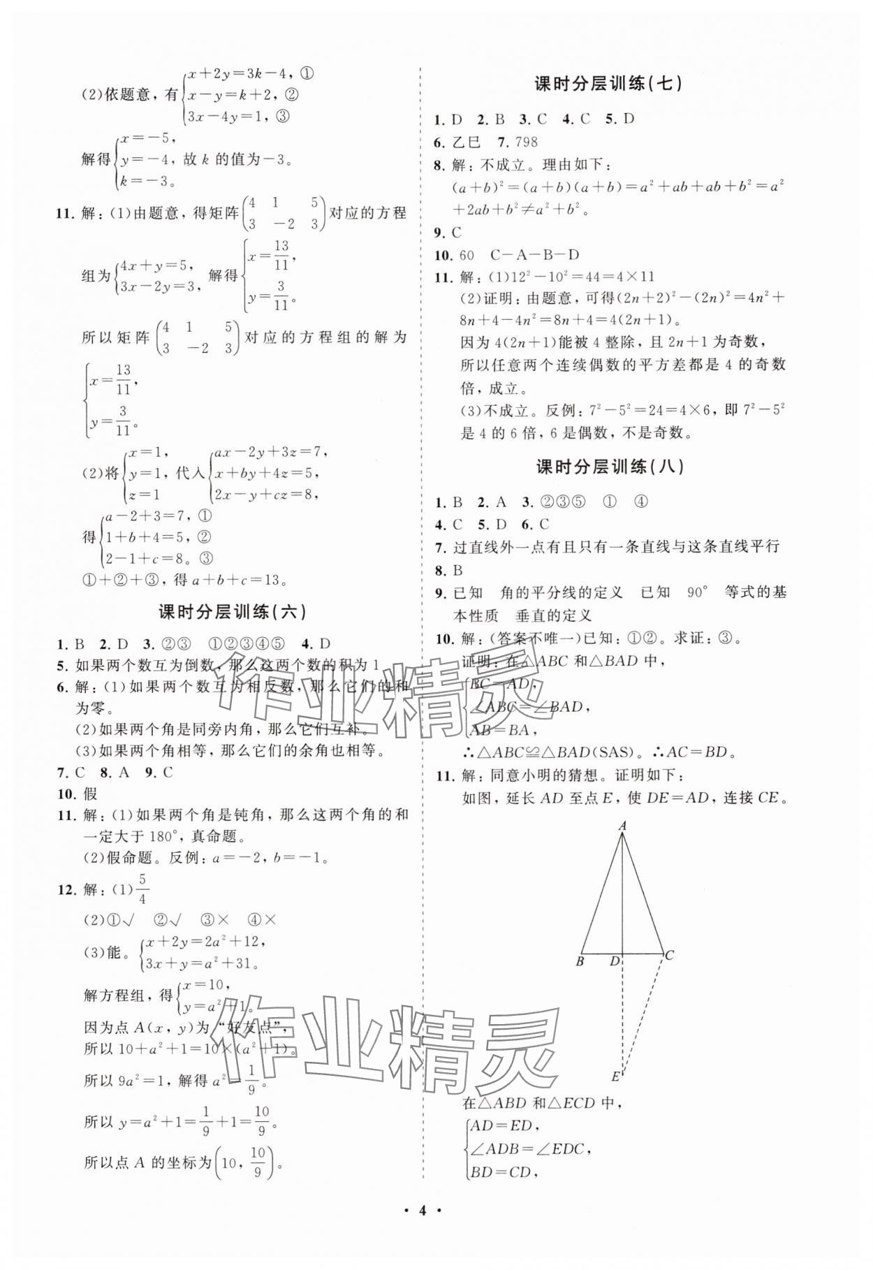 2025年同步練習冊分層卷七年級數學下冊魯教版54制 參考答案第4頁