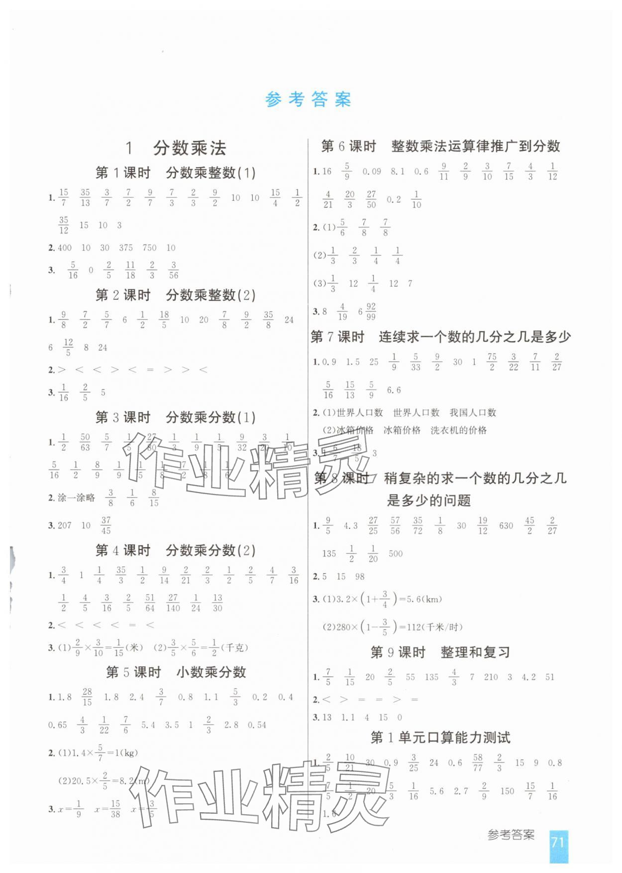 2025年1日1练口算题卡六年级上册人教版 第1页