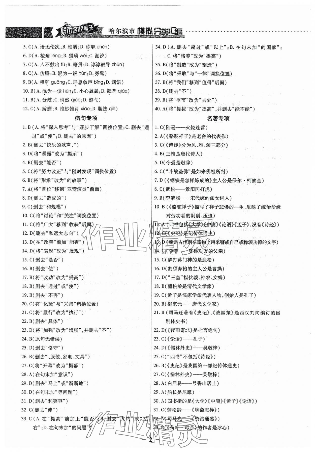 2025年哈市名校考王5分類5匯編語文哈爾濱專版 第2頁