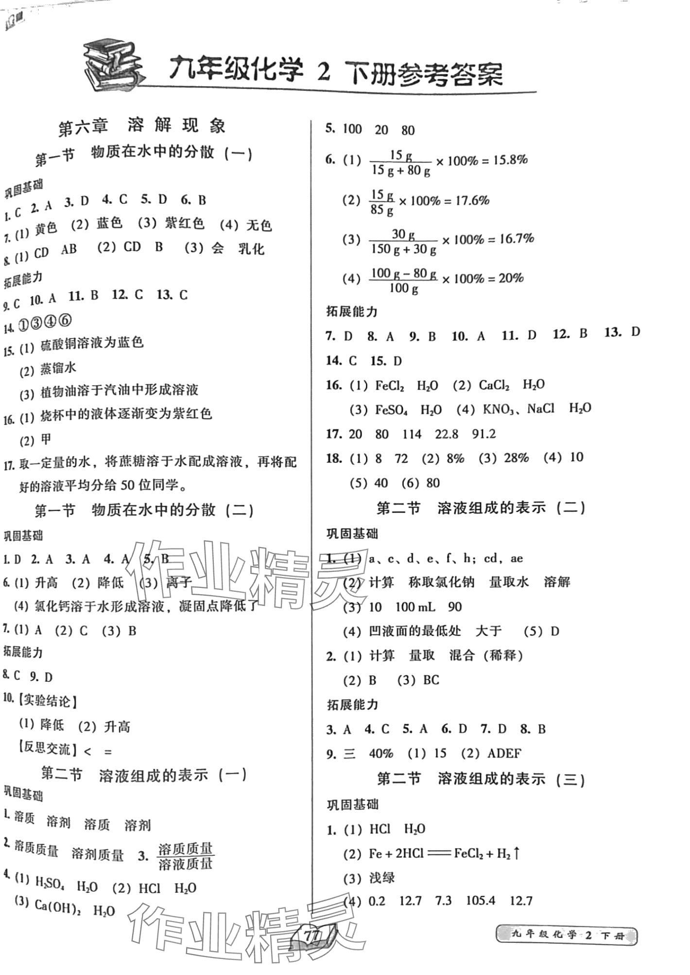 2024年名师课堂一练通九年级化学下册沪教版 第1页