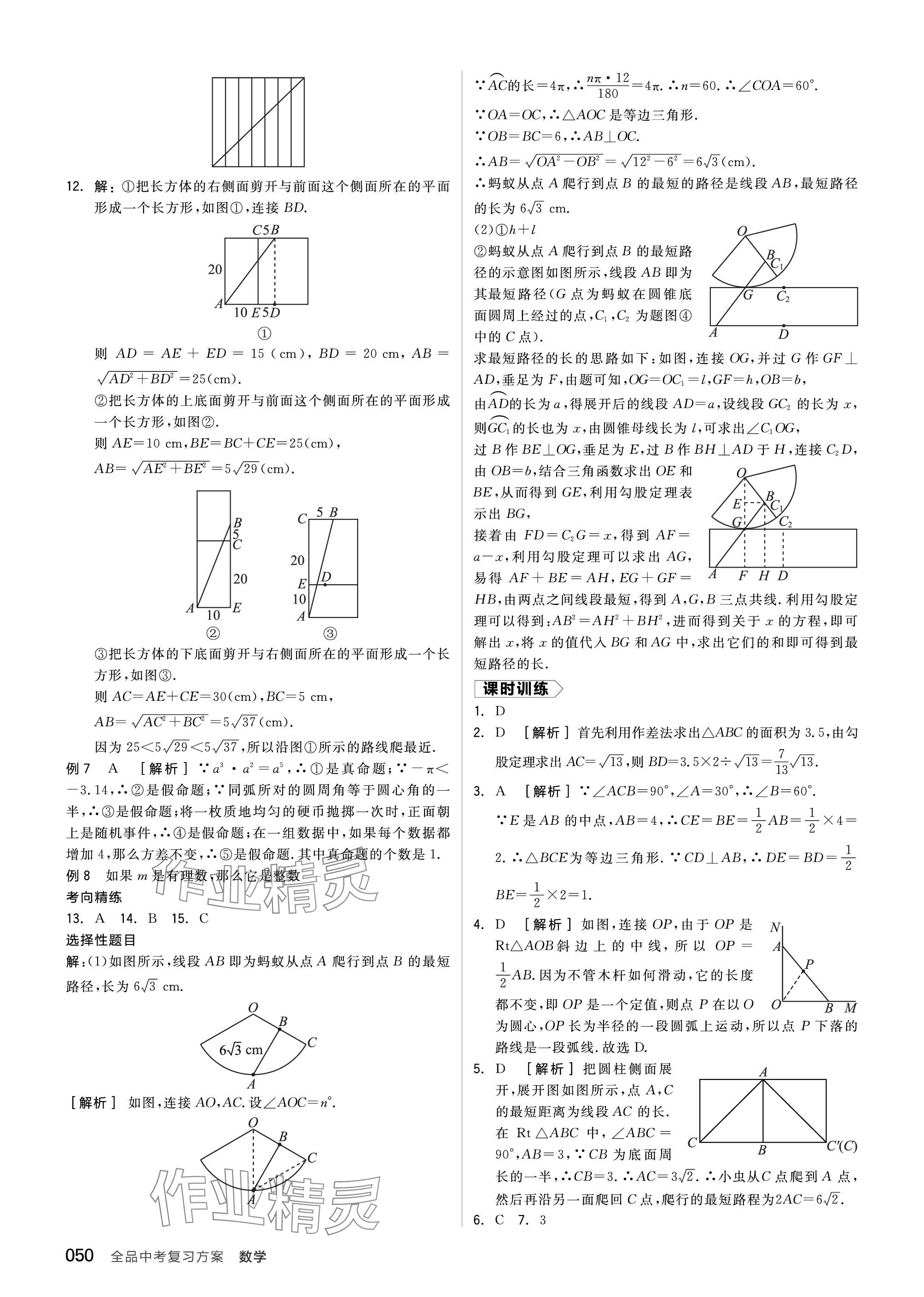 2024年全品中考复习方案数学听课手册苏科版 参考答案第50页