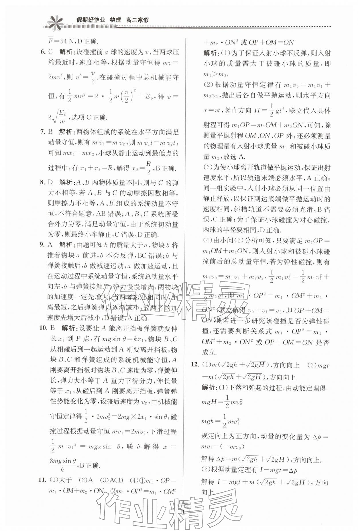 2026年假期好作业暨期末复习寒假高二物理&nbsp;参考答案第3页