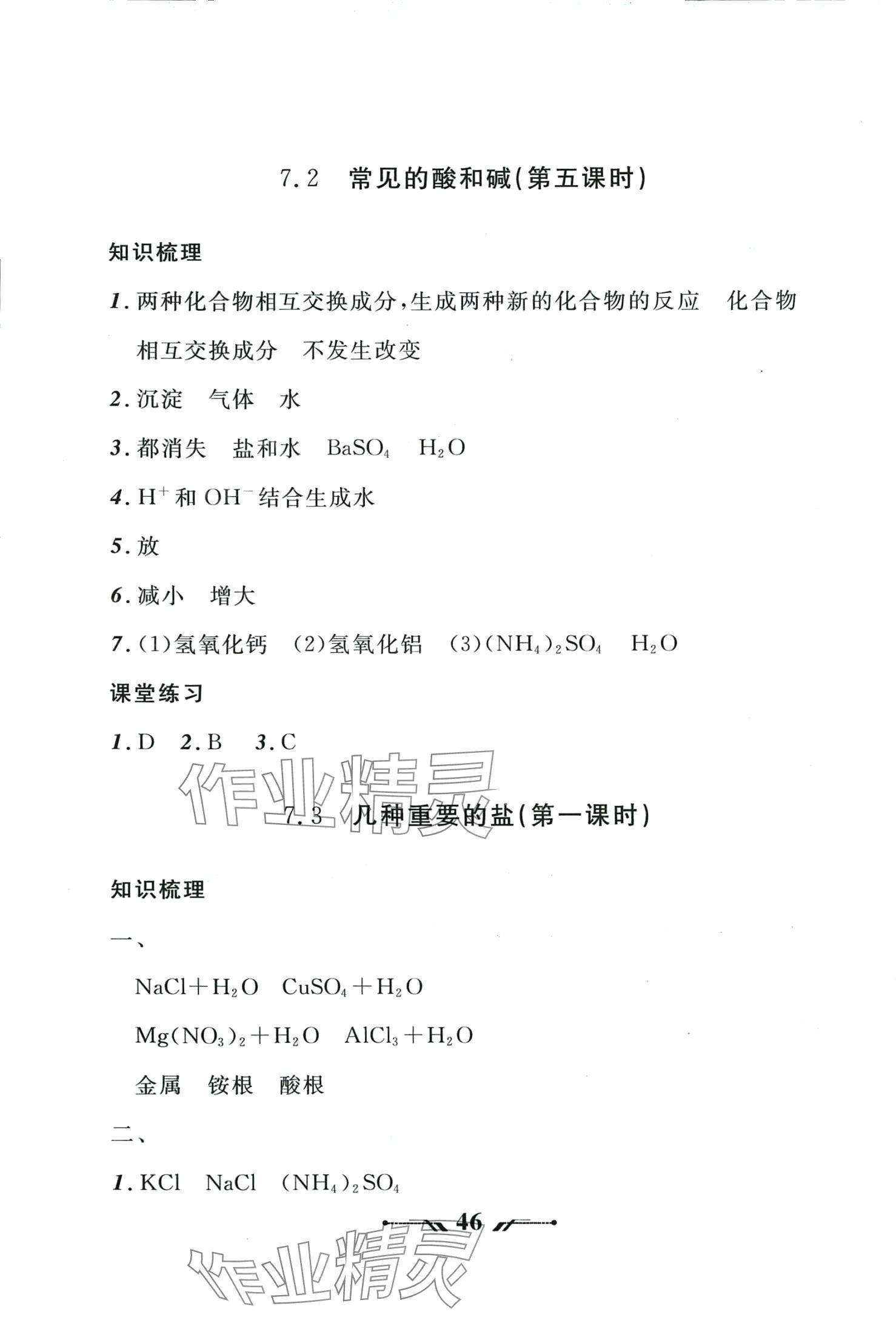 2024年新课程新教材导航学九年级化学下册沪教版 参考答案第6页