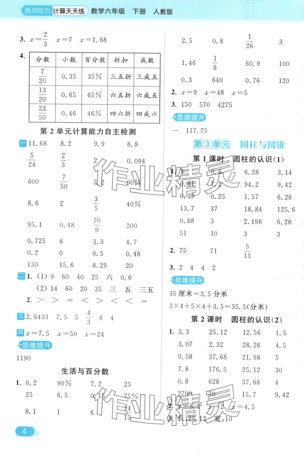2025年亮點給力計算天天練六年級數(shù)學下冊人教版 第4頁