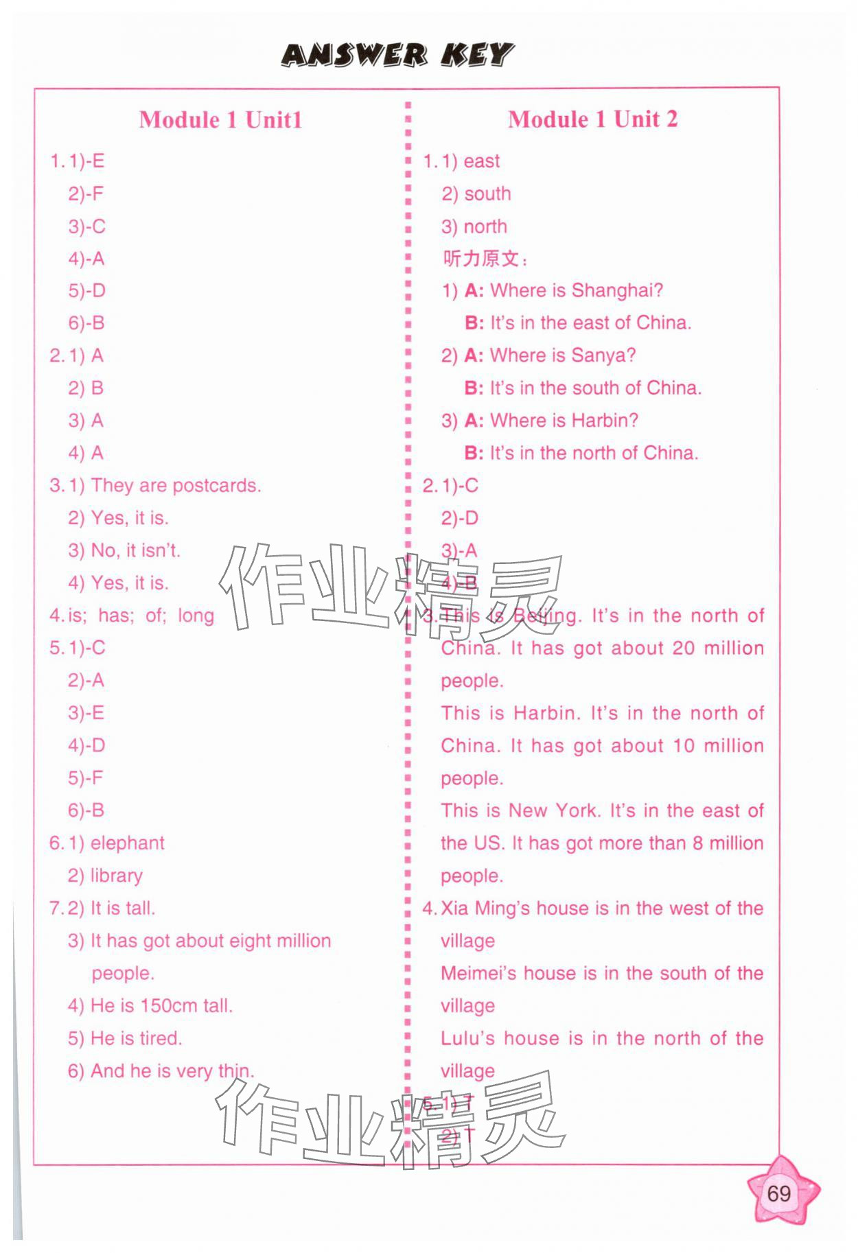 2025年同步练习册外语教学与研究出版社六年级英语上册外研版山西专版 参考答案第1页