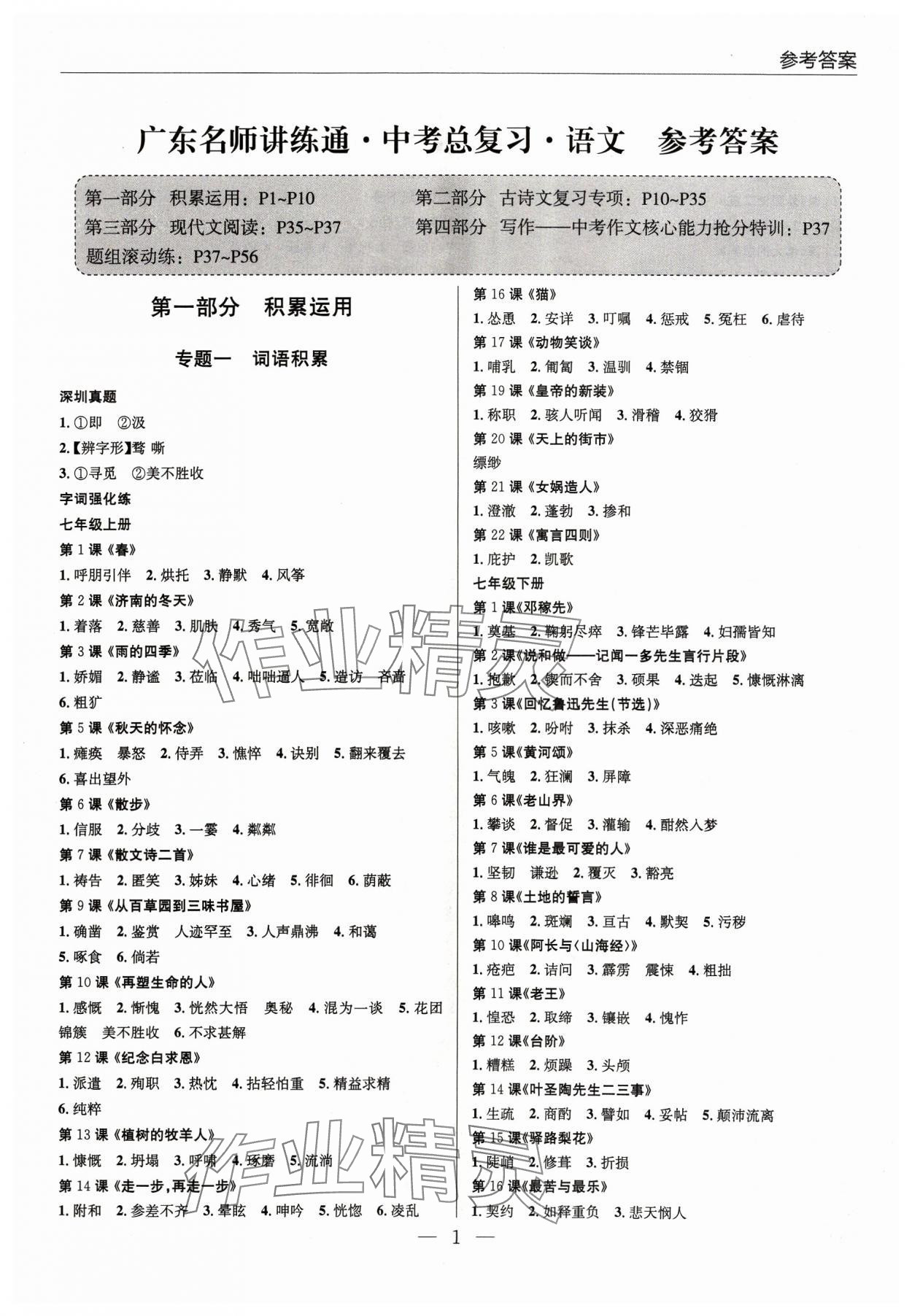 2024年廣東名師講練通中考總復習語文 第1頁