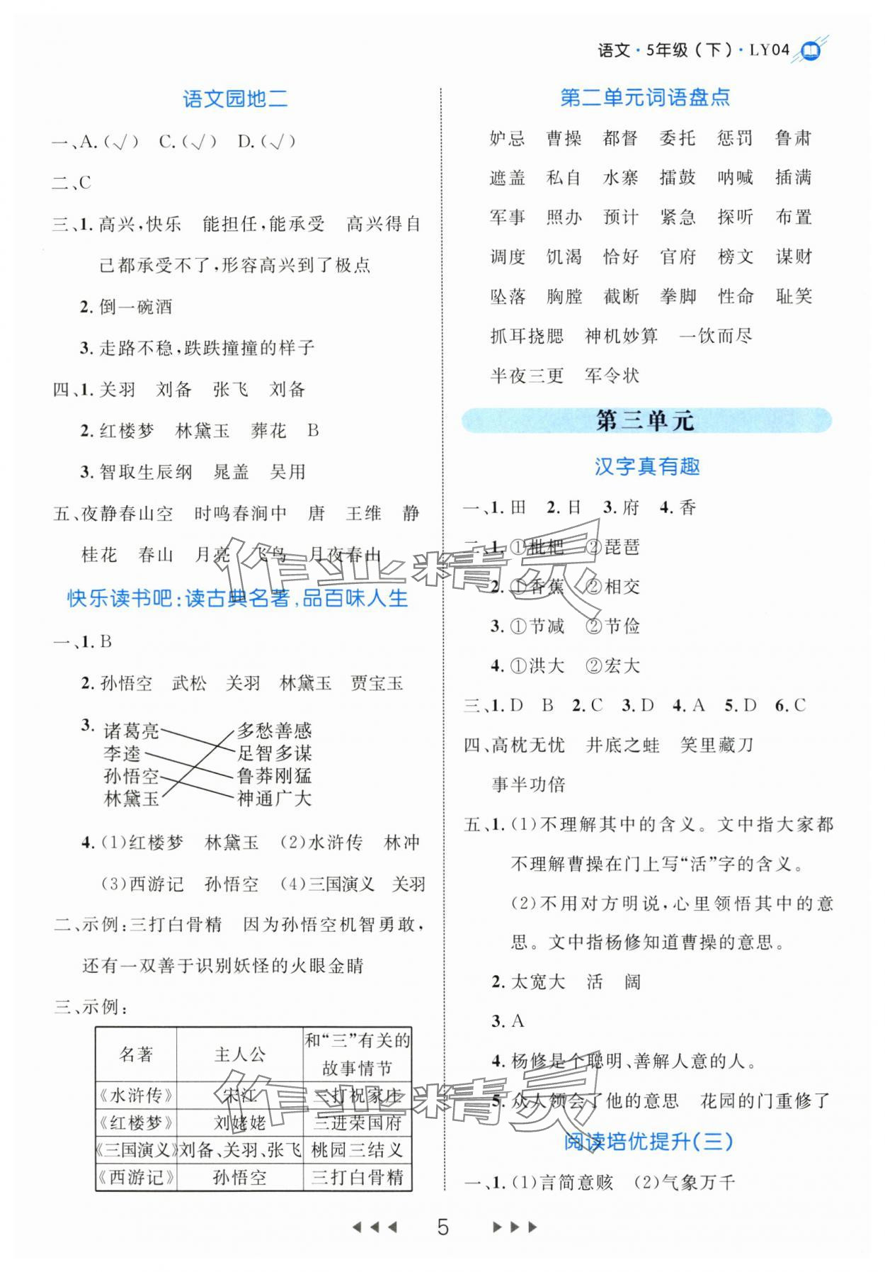 2024年细解巧练五年级语文下册人教版 参考答案第5页