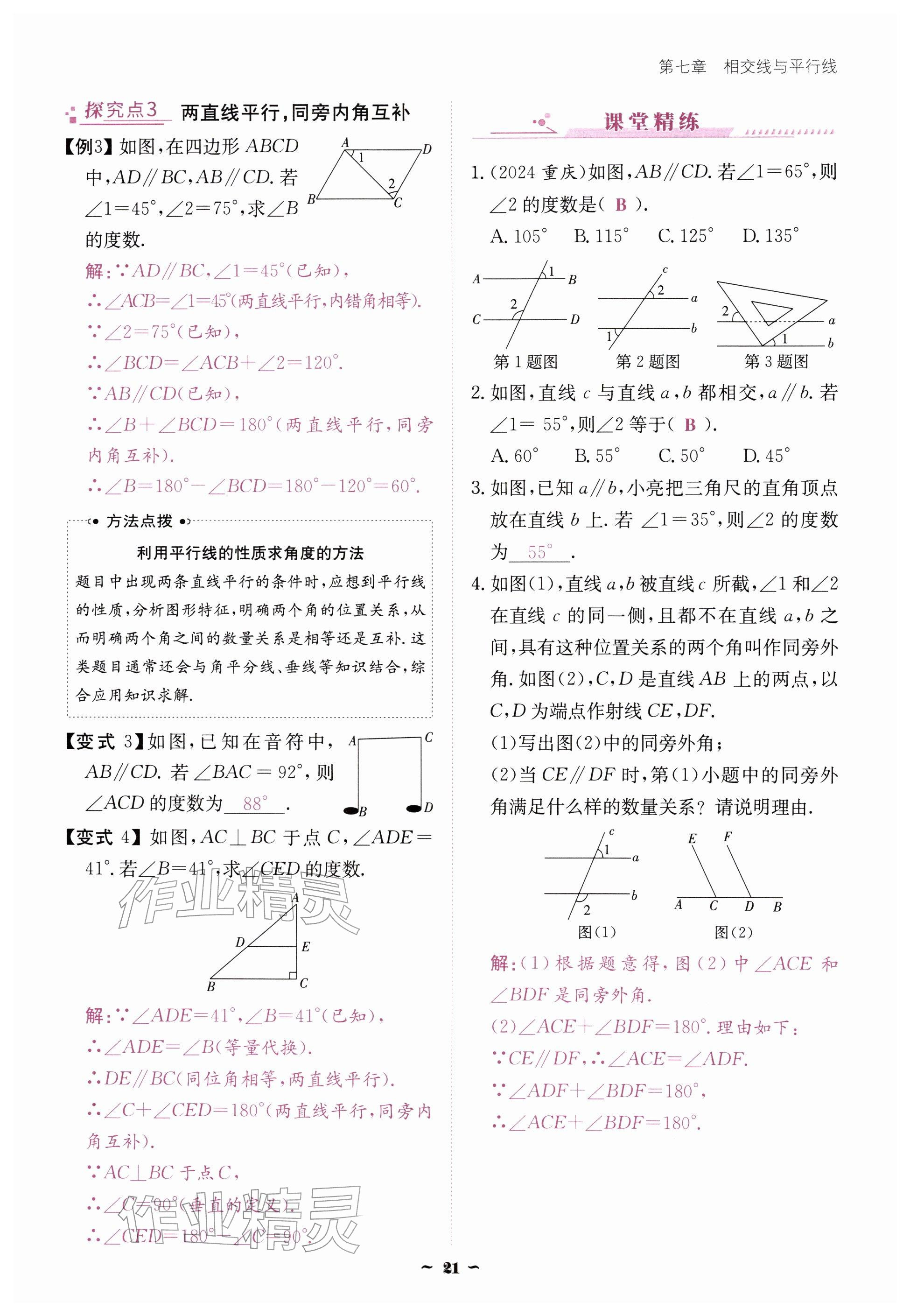 2026年优佳学案（云南）七年级数学下册人教版&nbsp;参考答案第21页