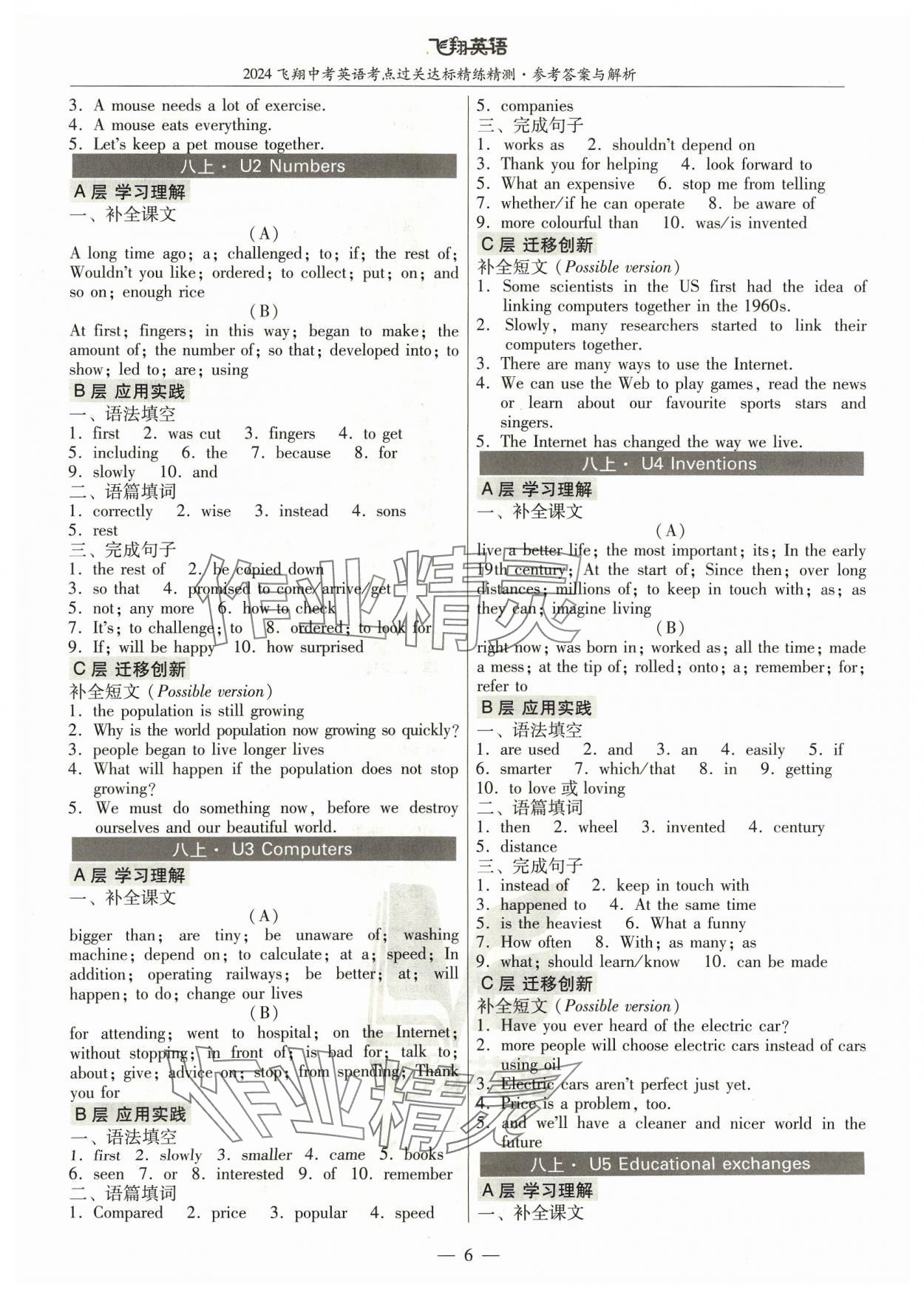 2024年飞翔英语中考广州专版&nbsp;参考答案第6页