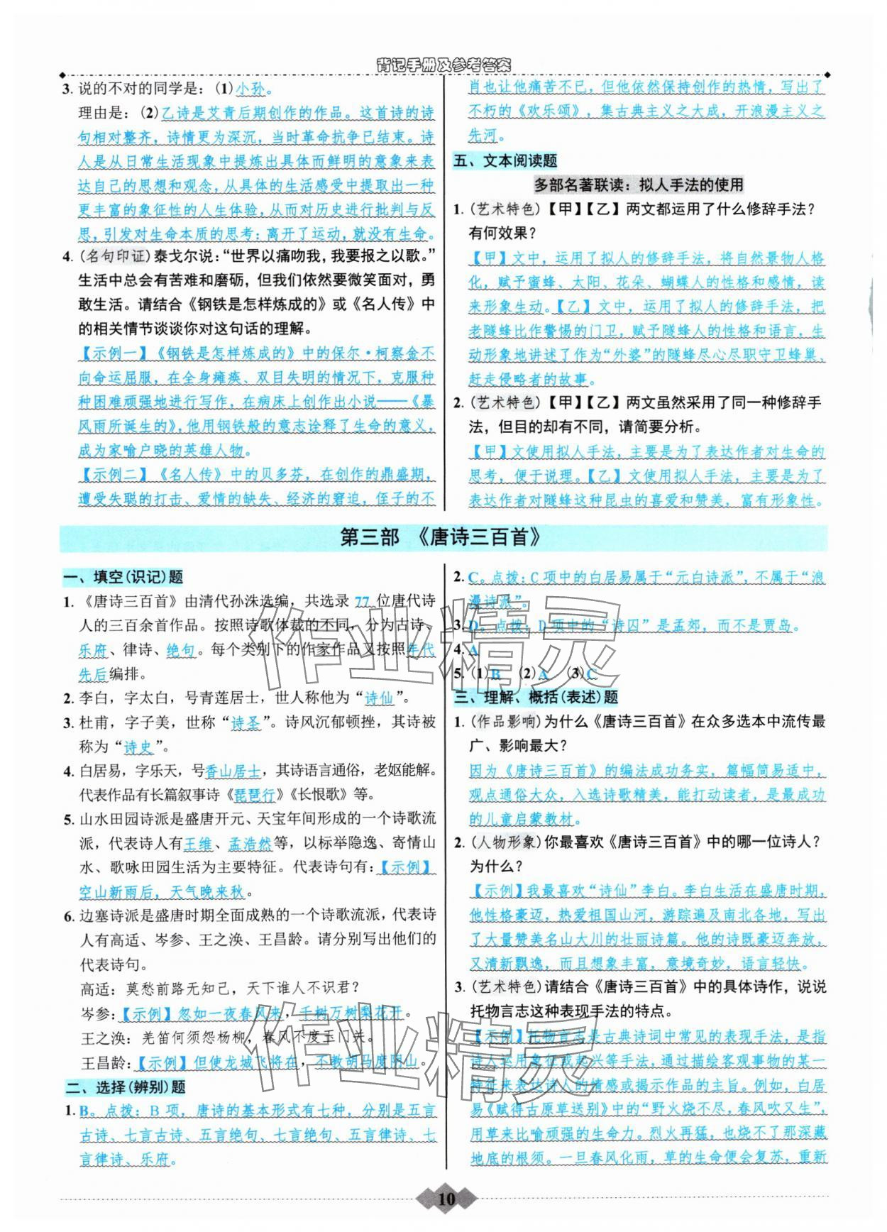 2024年達(dá)標(biāo)學(xué)案名著解讀一點(diǎn)通九年級語文全一冊人教版 參考答案第9頁