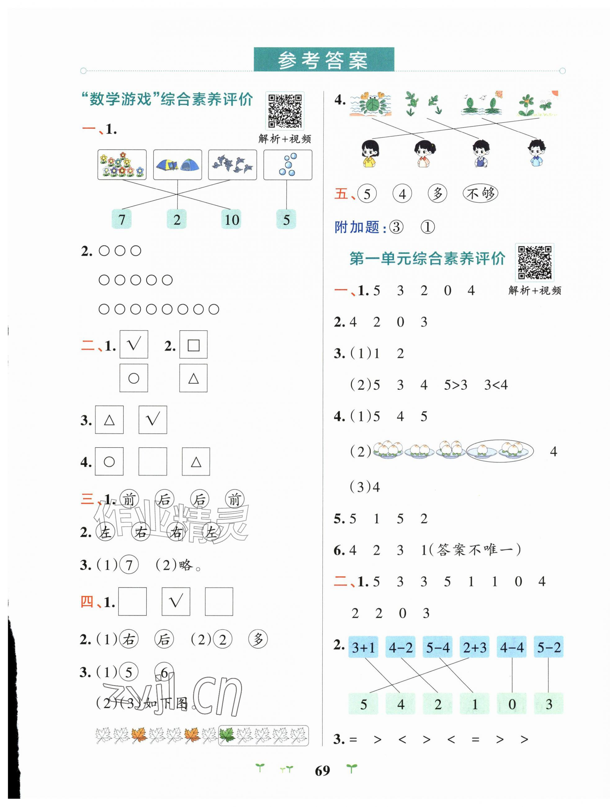 2026年小学学霸冲A卷一年级数学上册人教版&nbsp;第1页