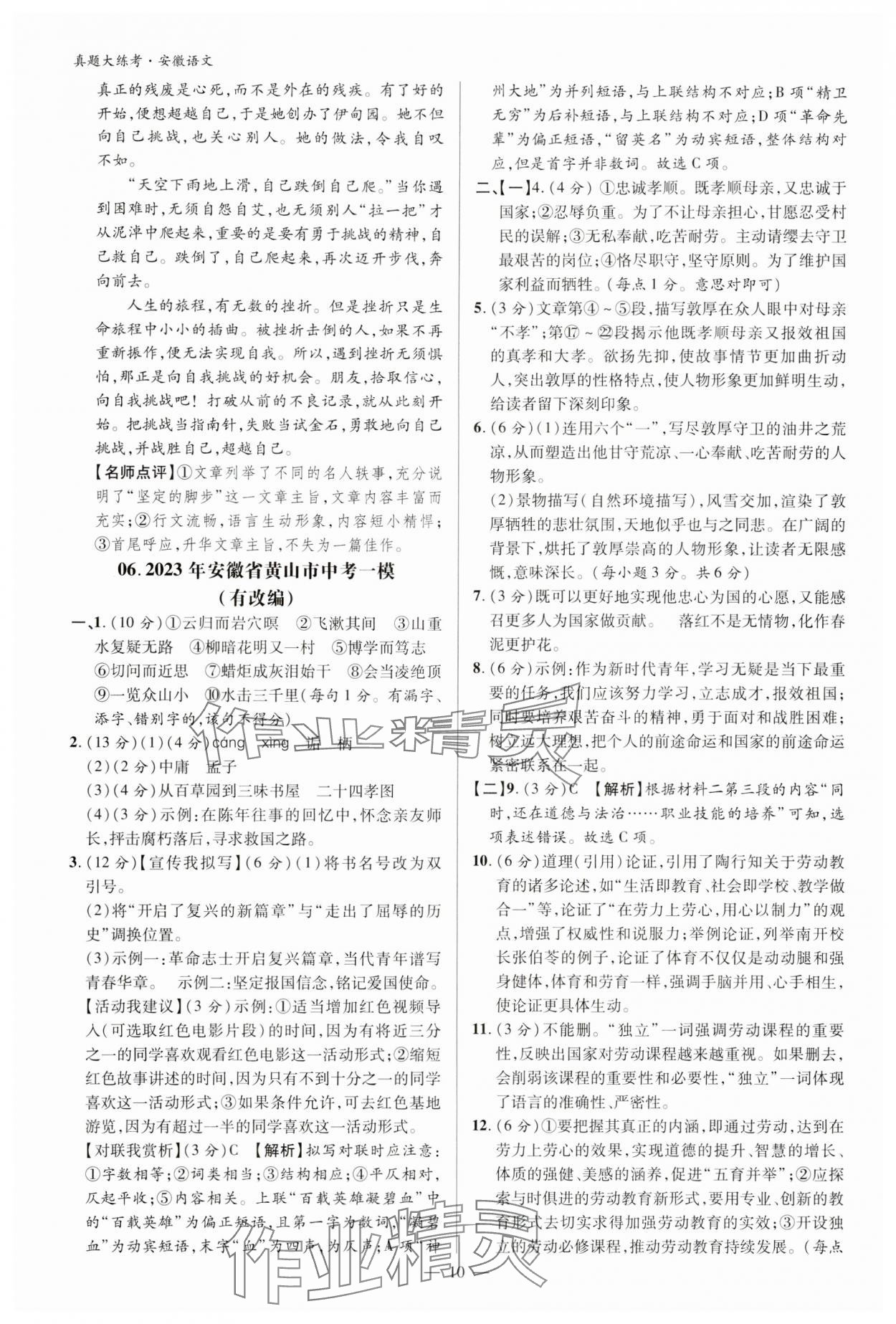 2024年中考真題大練考語文安徽專版 參考答案第9頁