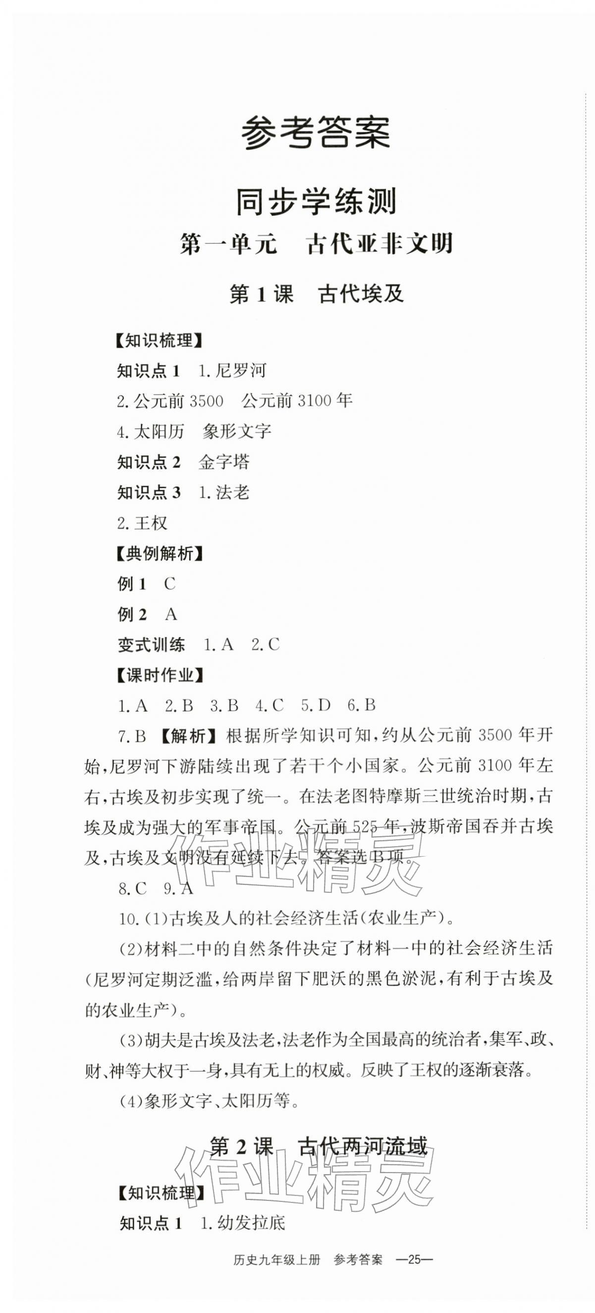 2025年全效学习同步学练测九年级历史上册人教版 第1页