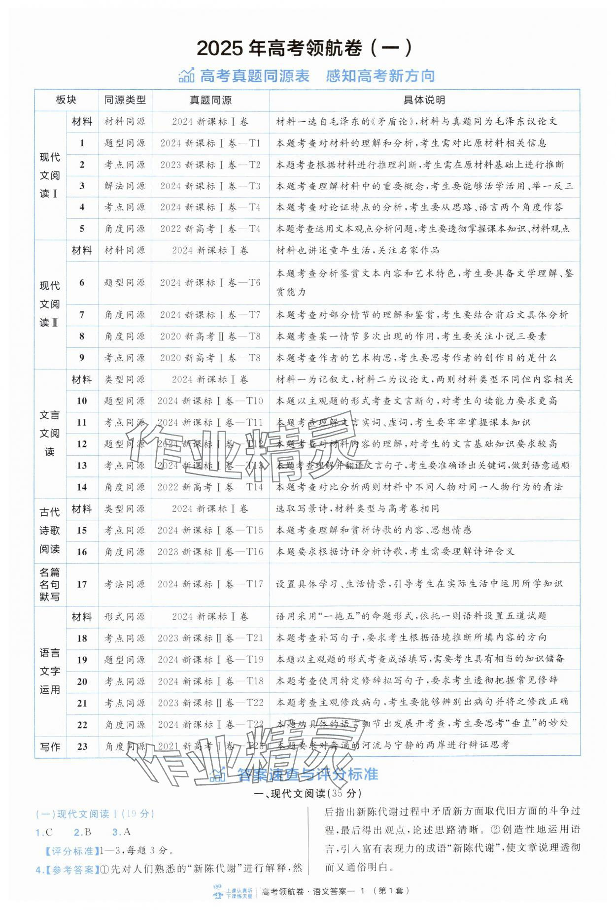 2025年高考领航卷语文 第1页